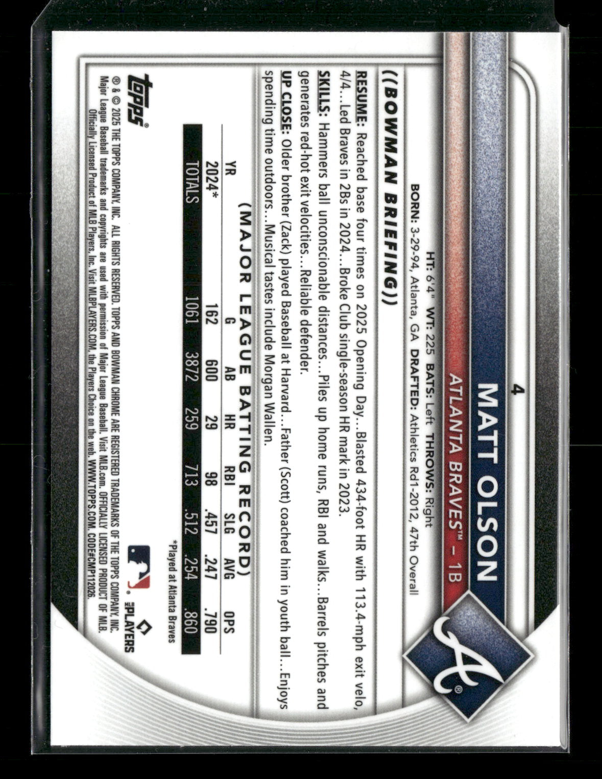 2025 Bowman Chrome Matt Olson #4