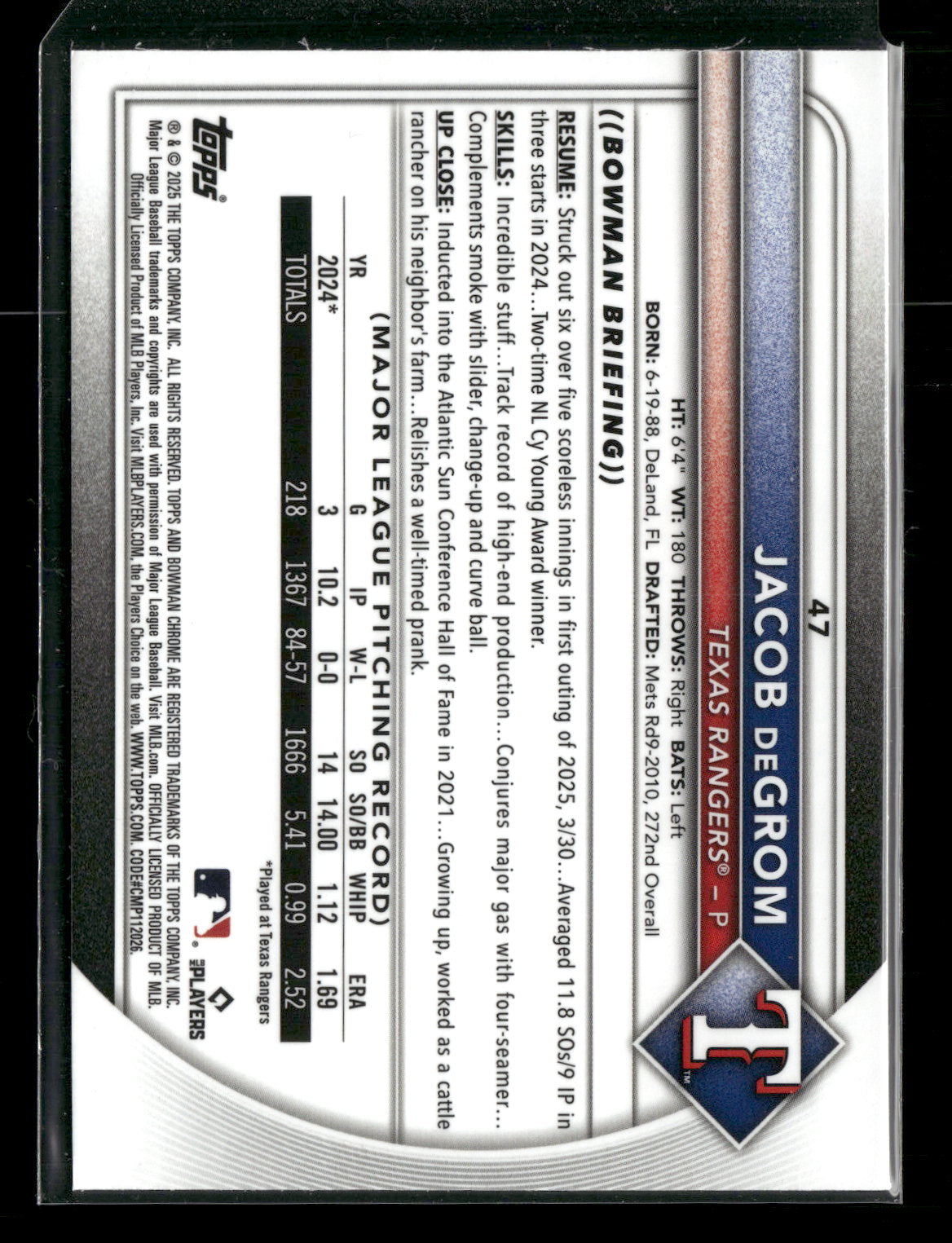 2025 Bowman Chrome Jacob deGrom #47