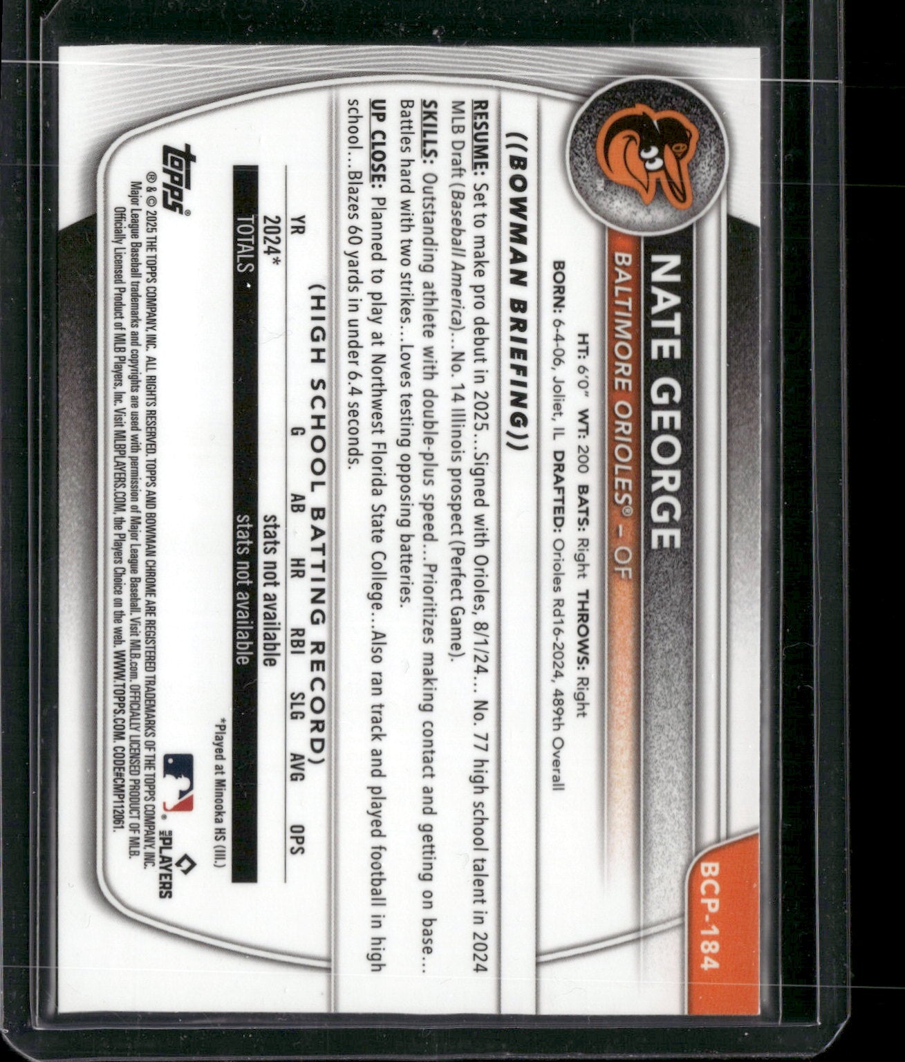 2025 Bowman Chrome Nate George #BCP-184 1st Bowman