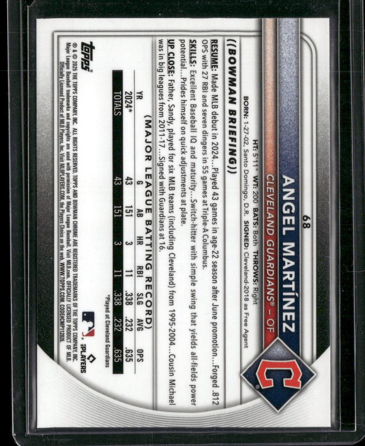 2025 Bowman Chrome Angel Martínez #68 RC
