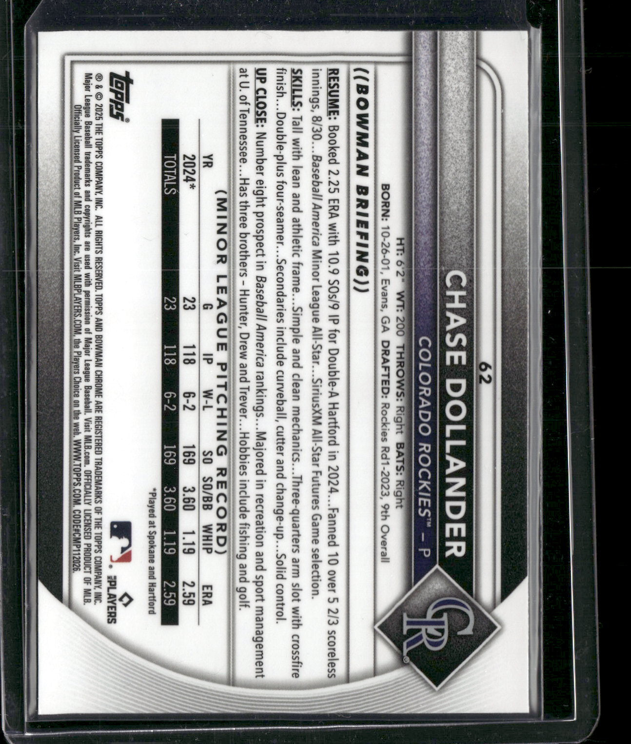 2025 Bowman Chrome Chase Dollander #62 RC