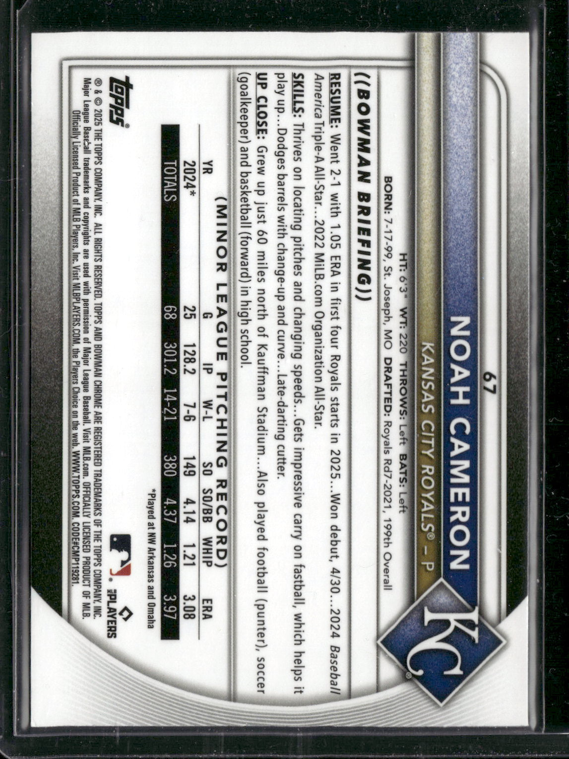 2025 Bowman Chrome Noah Cameron #67 Red Rookie Refractor RC