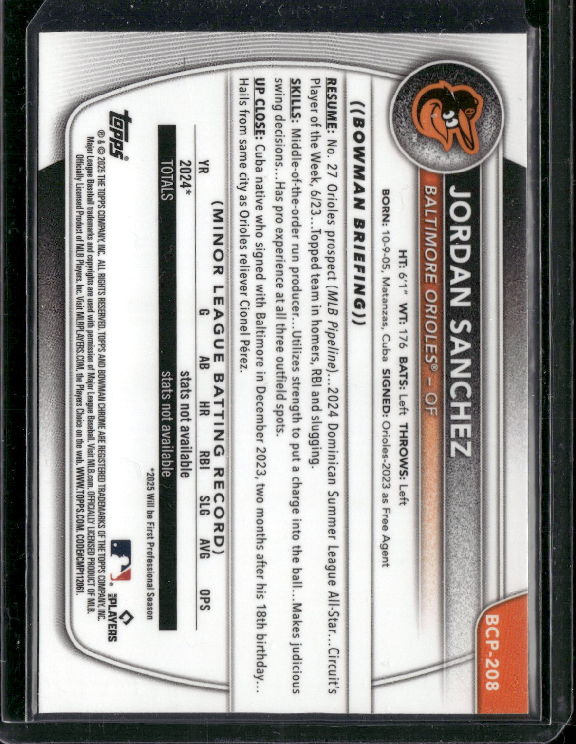 2025 Bowman Chrome Jordan Sanchez #BCP-208 Base 1st Bowman