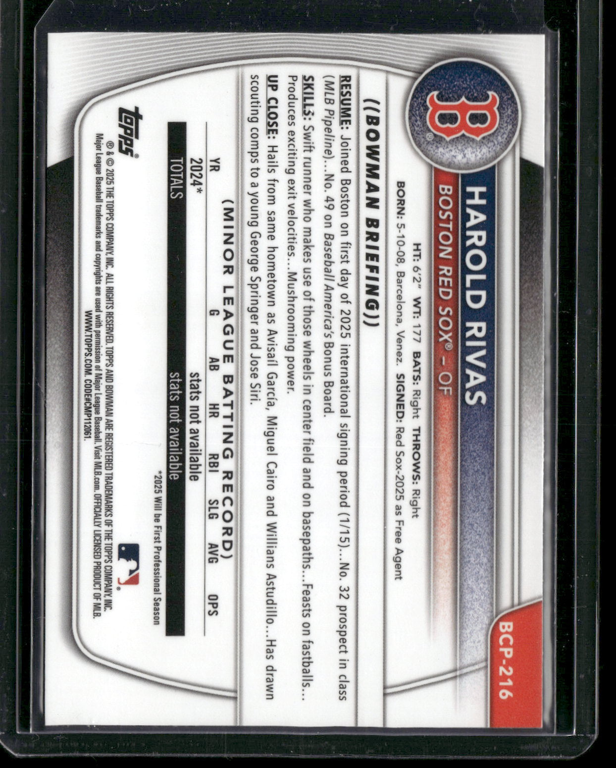 2025 Bowman Chrome Harold Rivas #BCP-216 1st Bowman