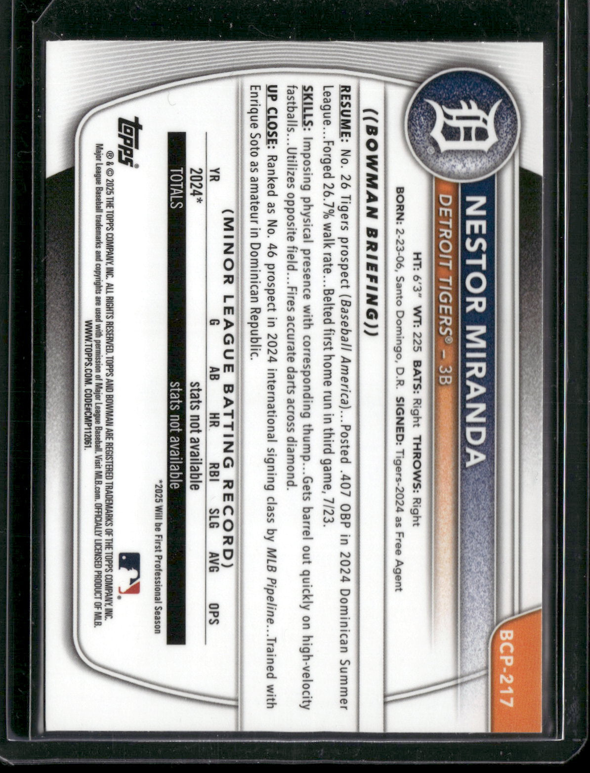 2025 Bowman Chrome Nestor Miranda #BCP-217 1st Bowman