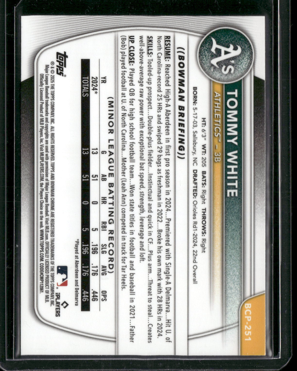 2025 Bowman Chrome Tommy White #BCP-251 1st Bowman