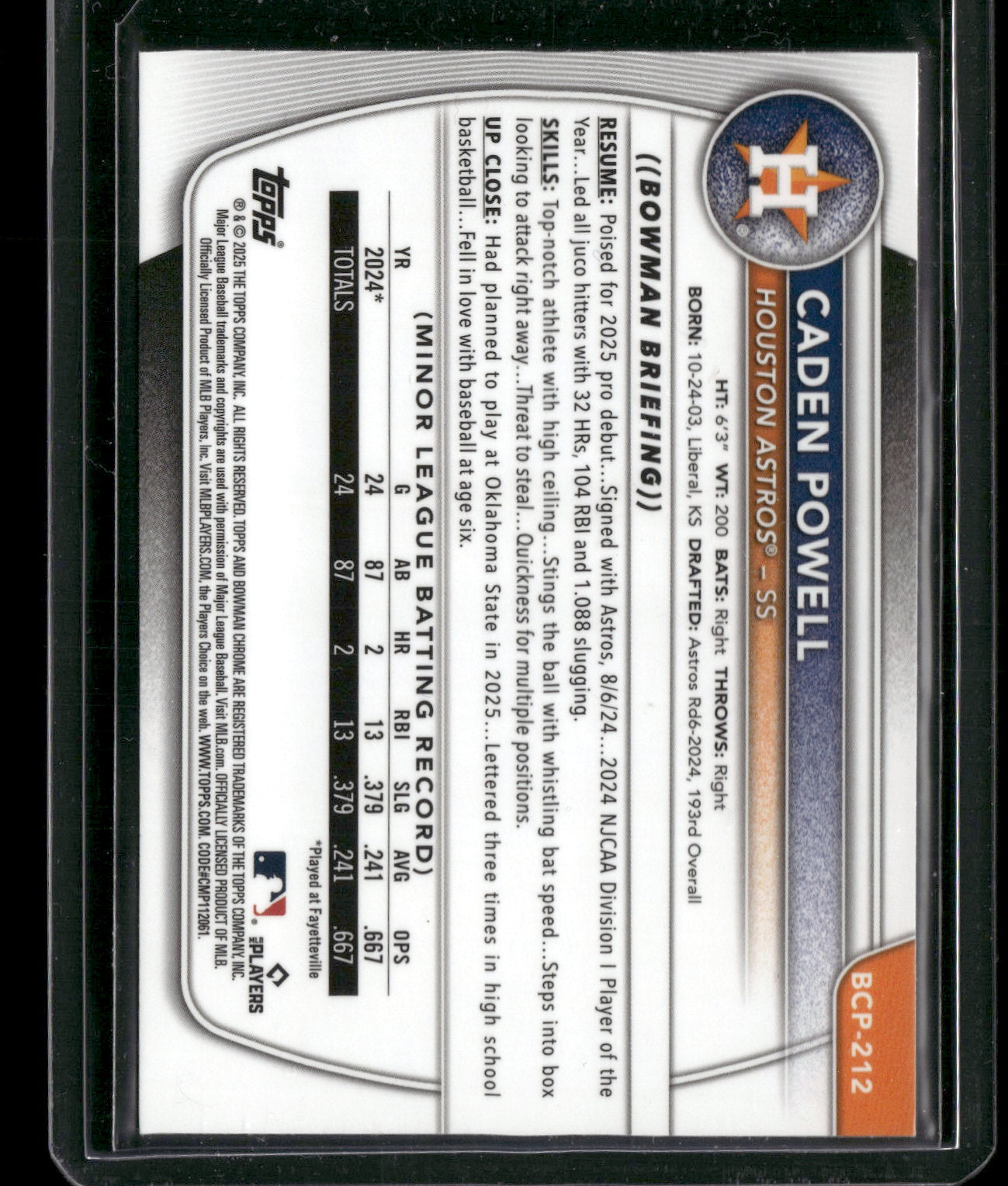 2025 Bowman Chrome Caden Powell #BCP-212 1st Bowman