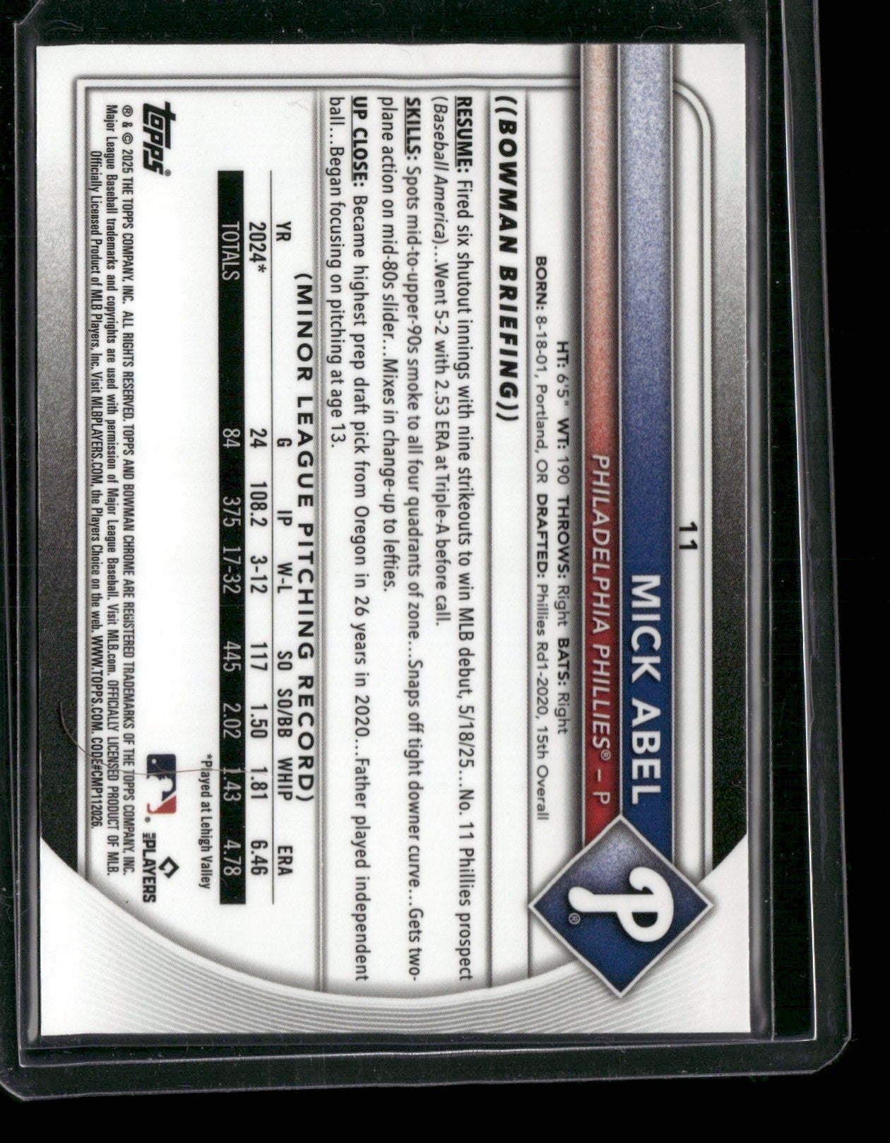 2025 Bowman Chrome Mick Abel #11 RC