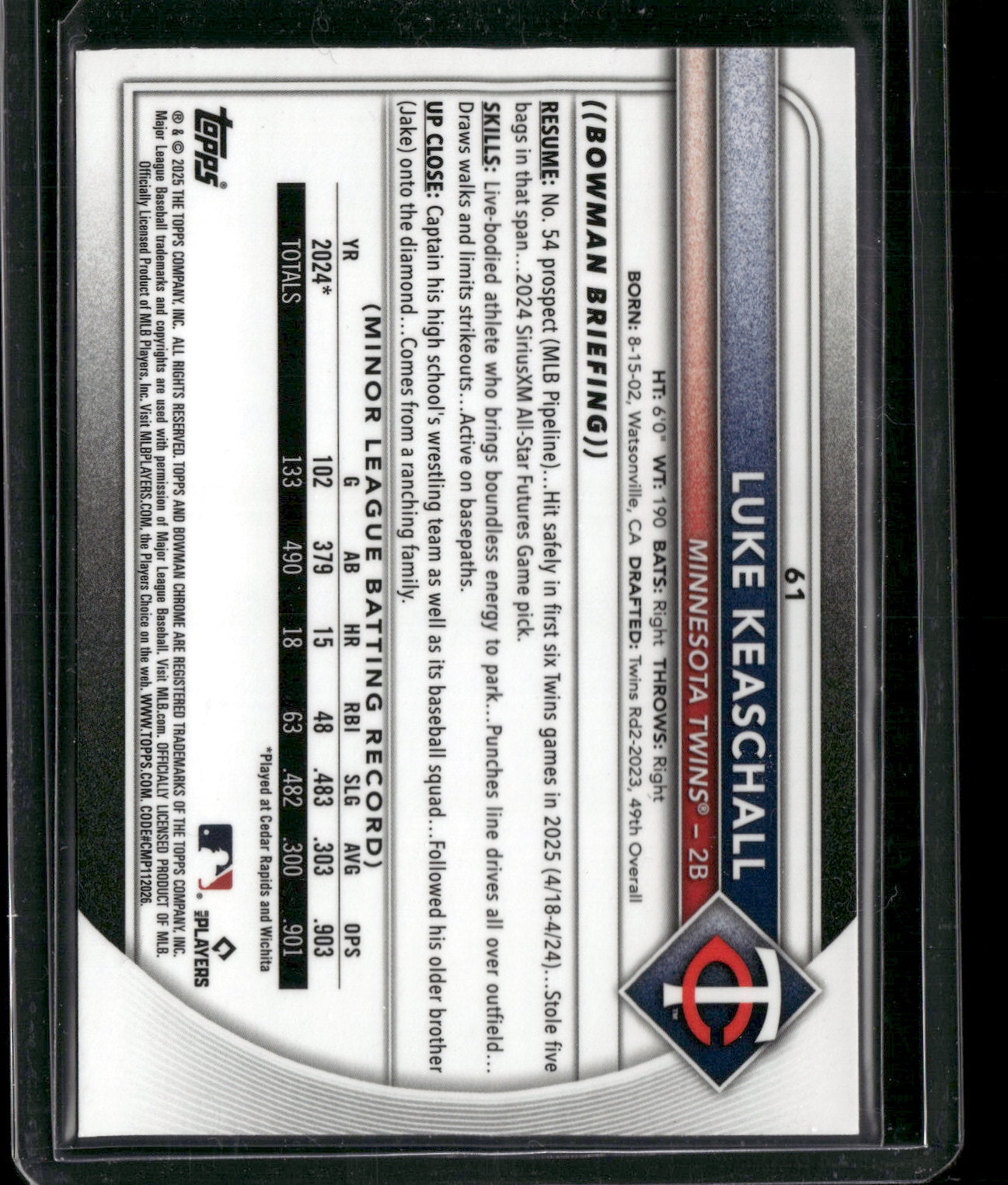 2025 Bowman Chrome Luke Keaschall #61 RC