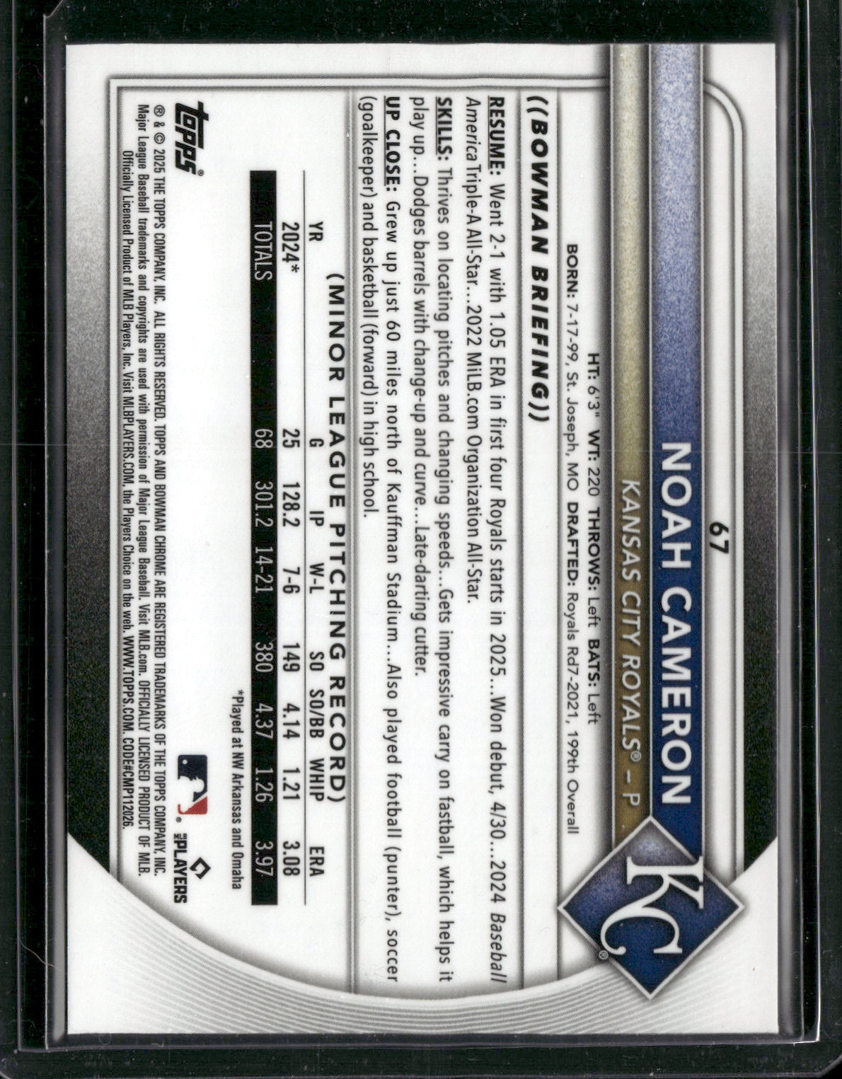 2025 Bowman Chrome Noah Cameron #67 RC