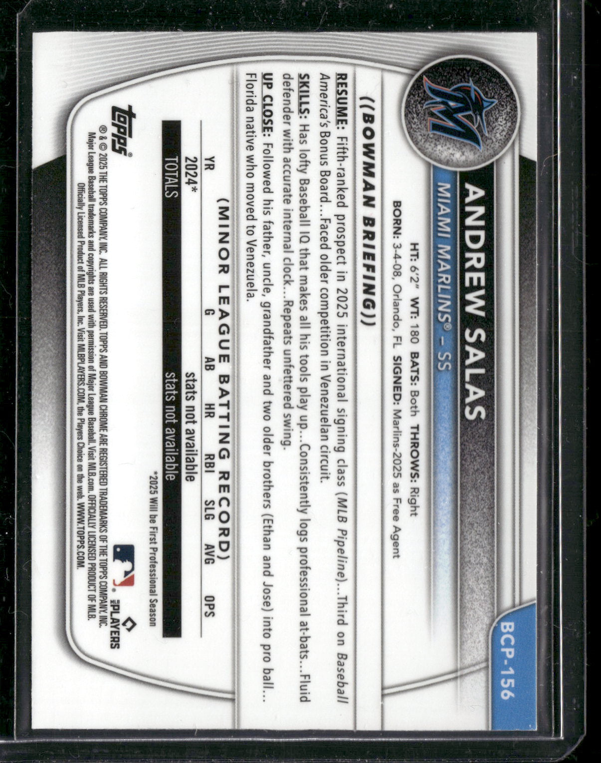 2025 Bowman Chrome Andrew Salas #BCP-156 Mega Box Mojo Refractor 1st Bowman