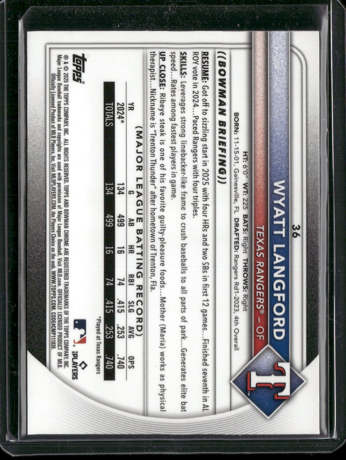 2025 Bowman Chrome Wyatt Langford #36 Mega Box Mojo Refractor