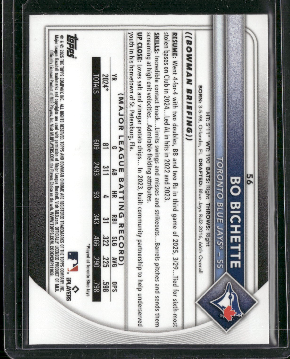 2025 Bowman Chrome Bo Bichette #56 Mega Box Mojo Refractor