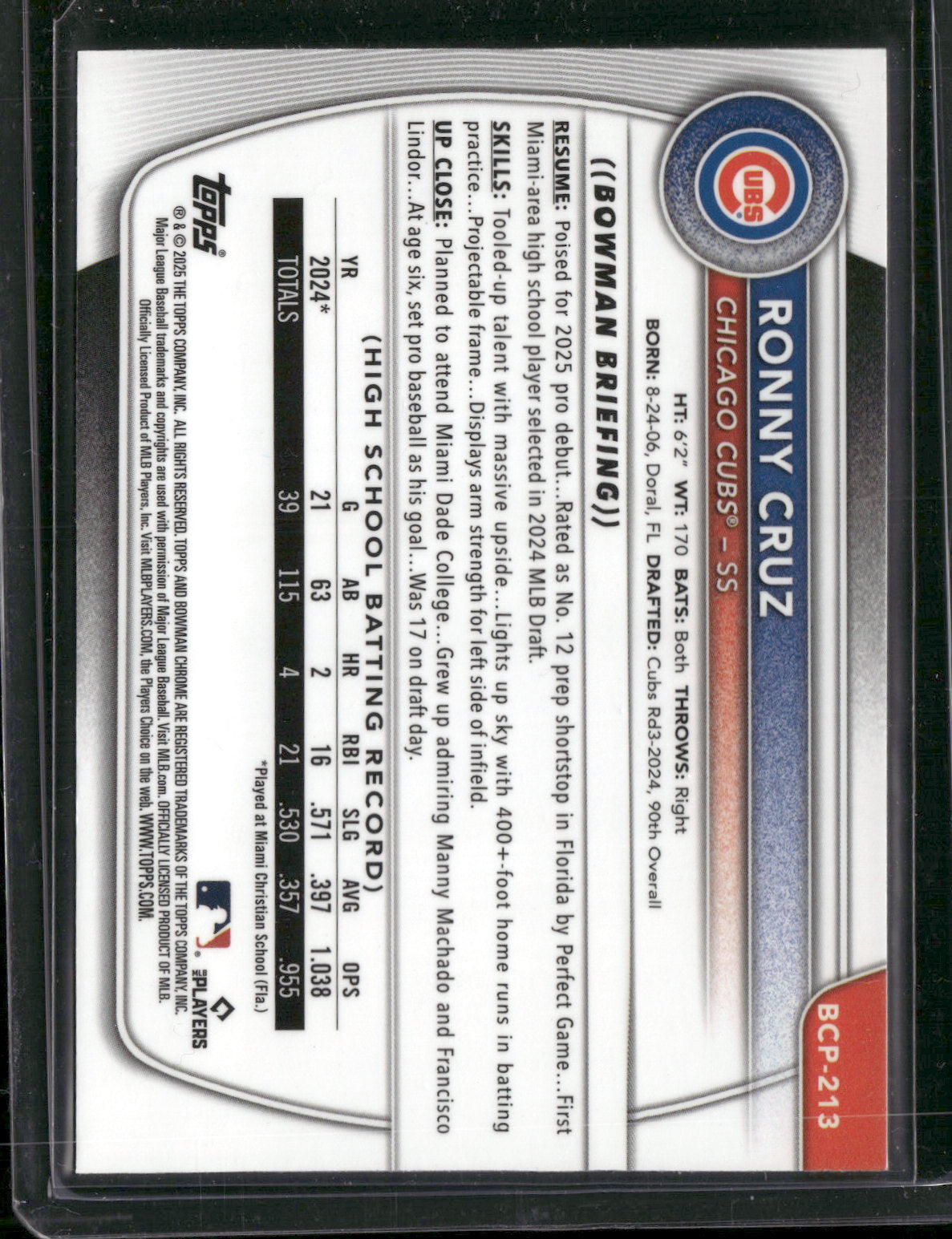 2025 Bowman Chrome Ronny Cruz #BCP-213 Mega Box Mojo Refractor 1st Bowman