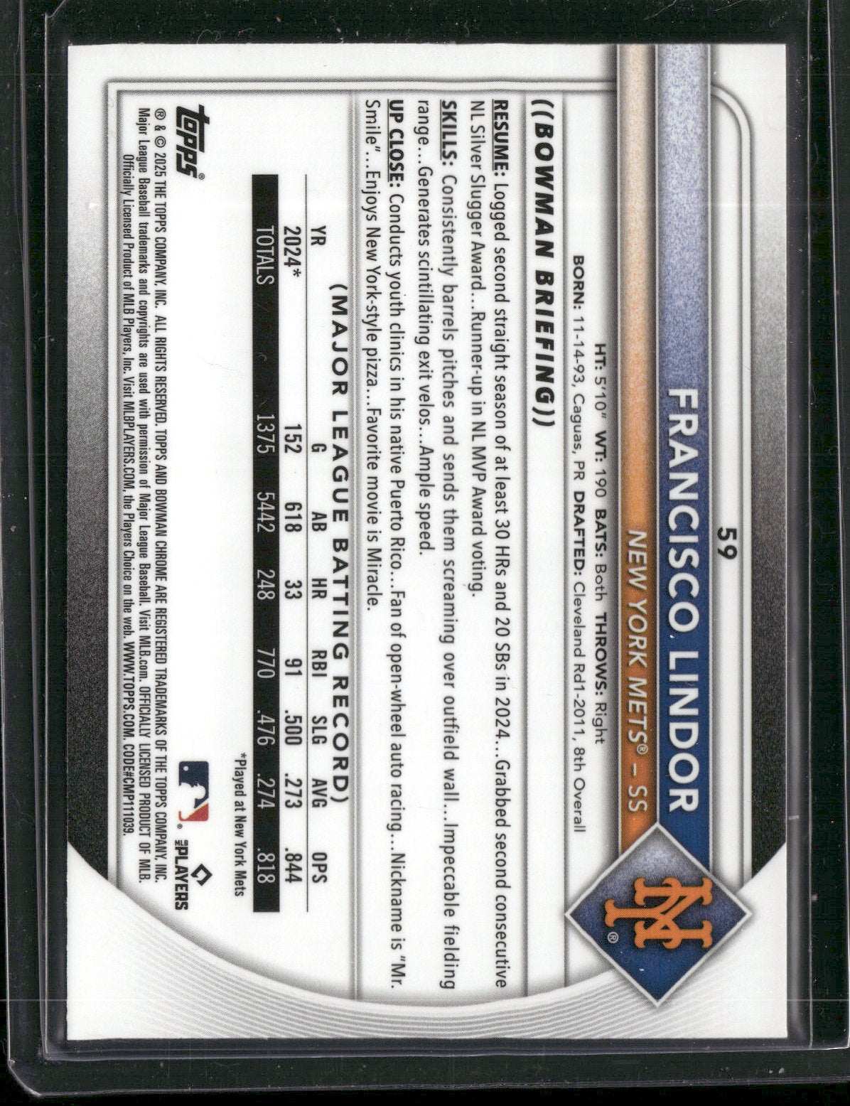 2025 Bowman Chrome Francisco Lindor #59 Mega Box Mojo Refractor