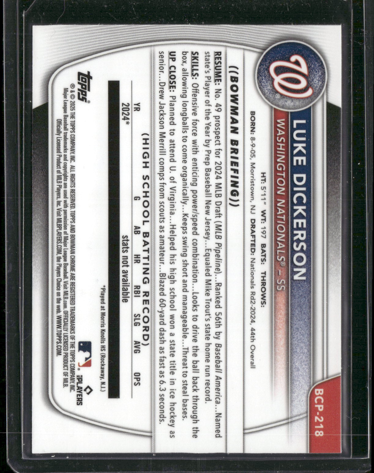 2025 Bowman Chrome Luke Dickerson #BCP-218 Mega Box Mojo Refractor 1st Bowman