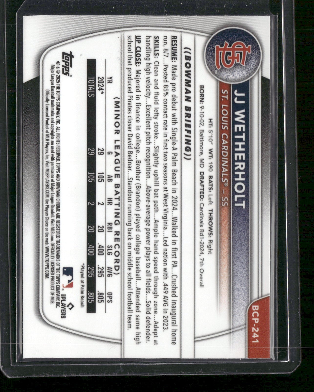 2025 Bowman Chrome JJ Wetherholt #BCP-241 Mega Box Mojo Refractor