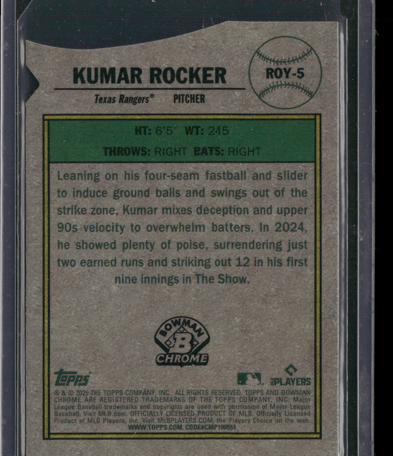 2025 Bowman Chrome Kumar Rocker #ROY-5 Rookie of the Year Favorites RC