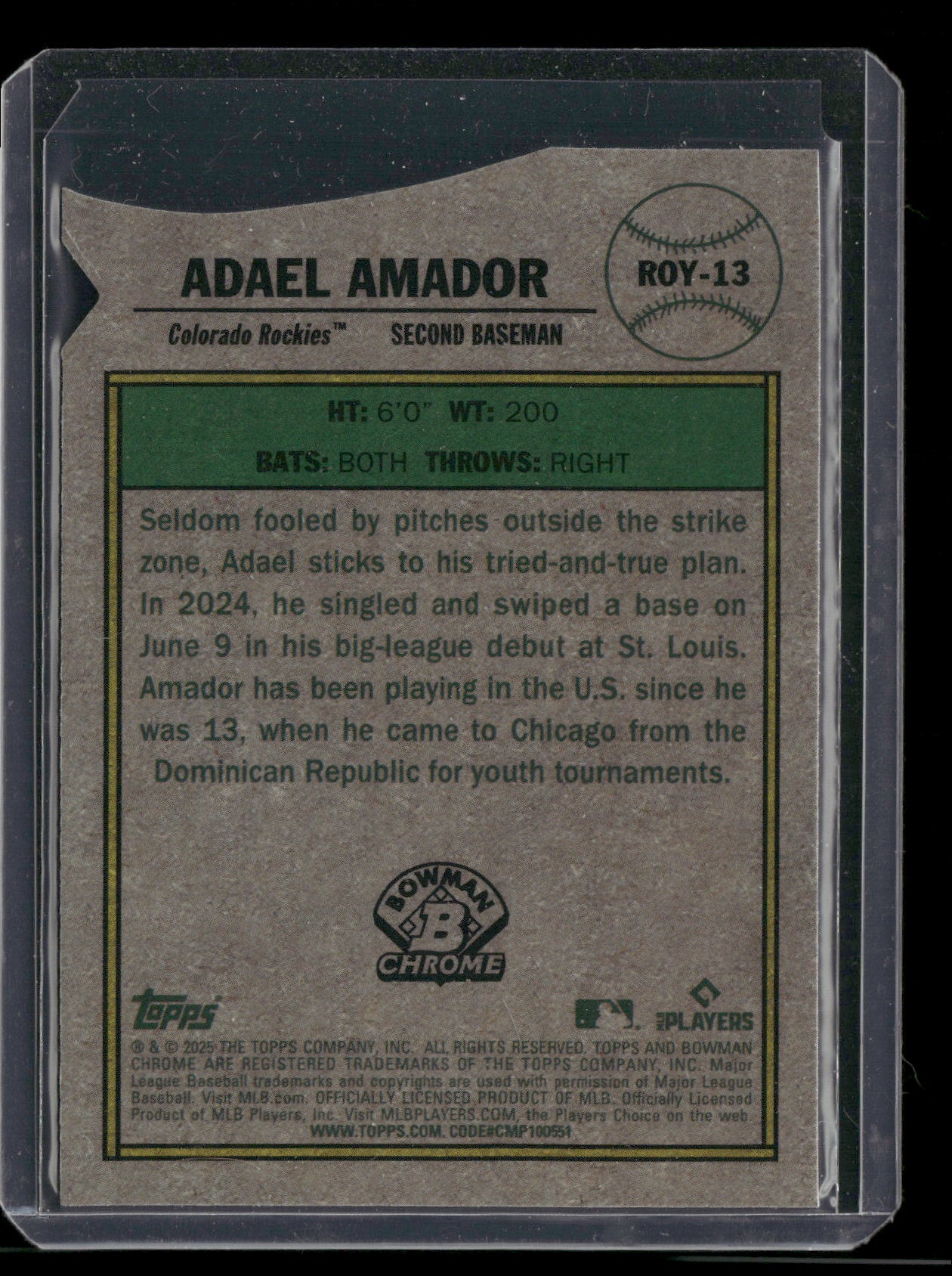 2025 Bowman Chrome Adael Amador #ROY-13 Rookie of the Year Favorites RC