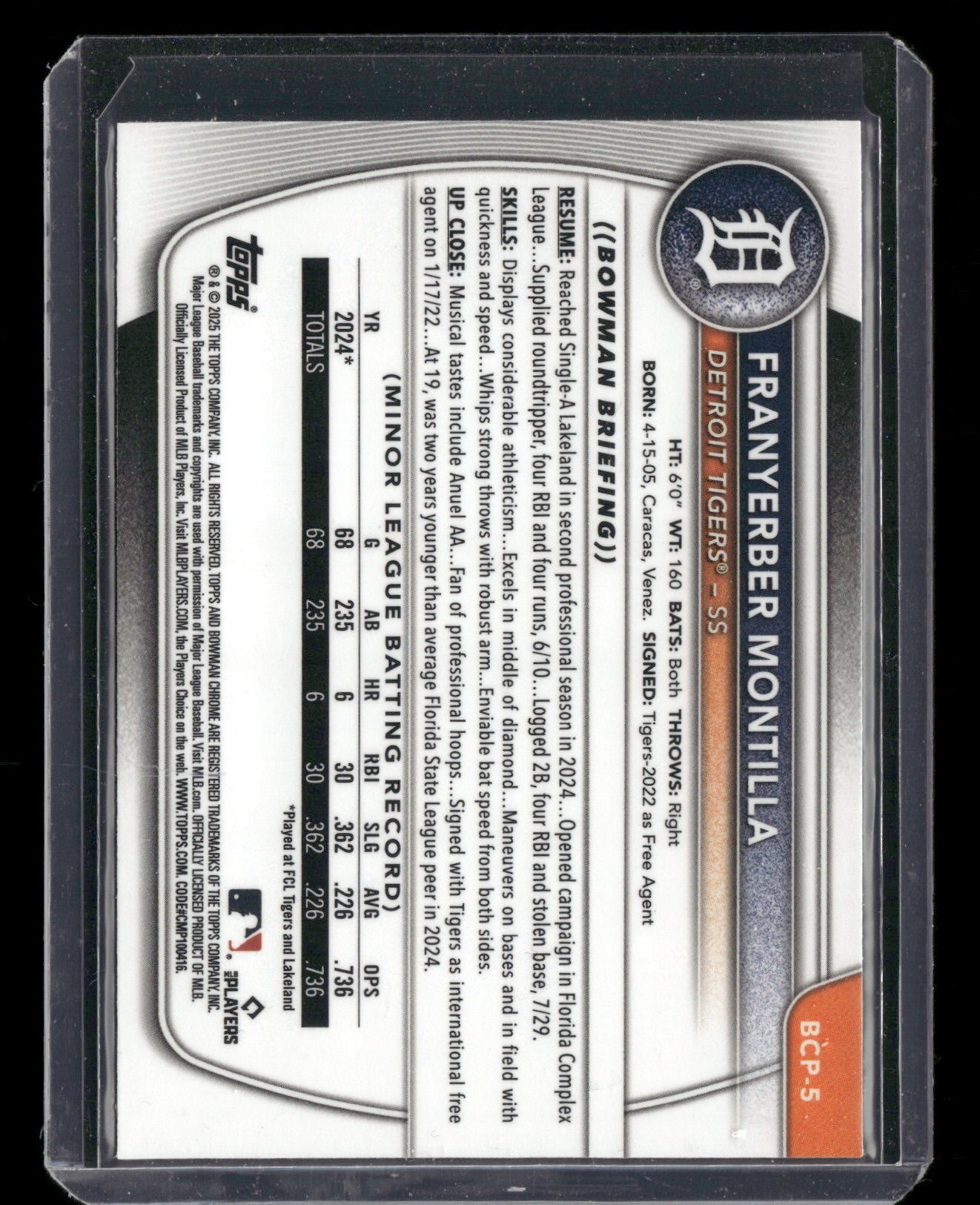 2025 Bowman Chrome Franyerber Montilla #BCP-5 1st Bowman