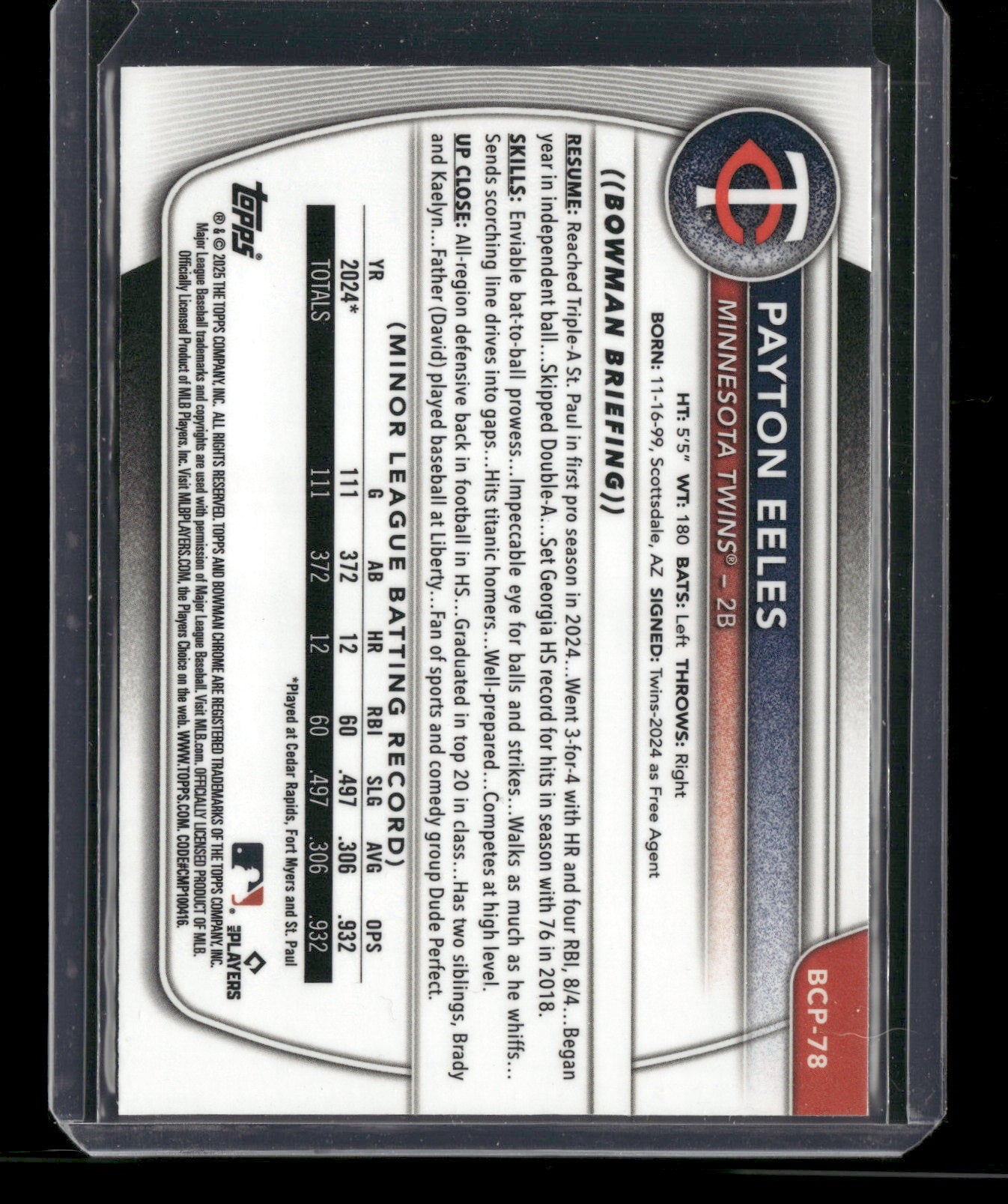 2025 Bowman Chrome Payton Eeles #BCP-78 1st Bowman