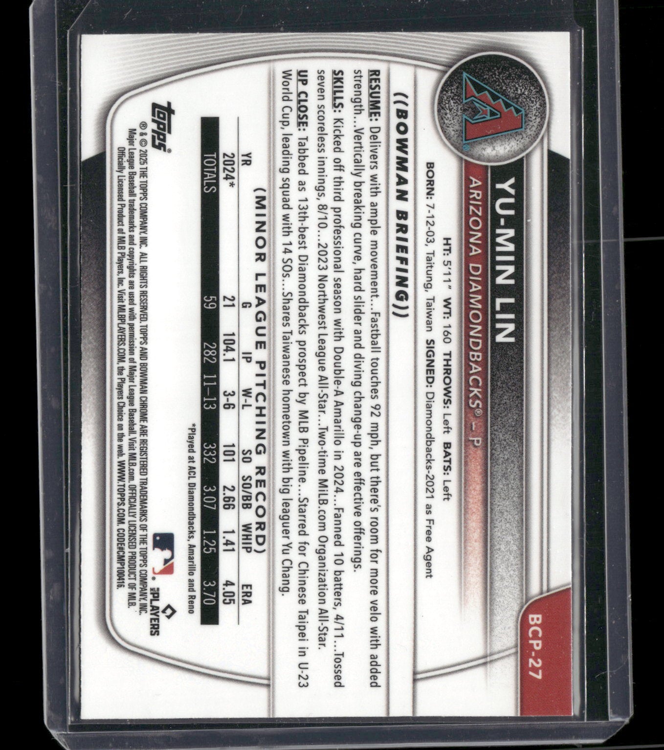 2025 Bowman Chrome Yu-Min Lin #BCP-27 1st Bowman