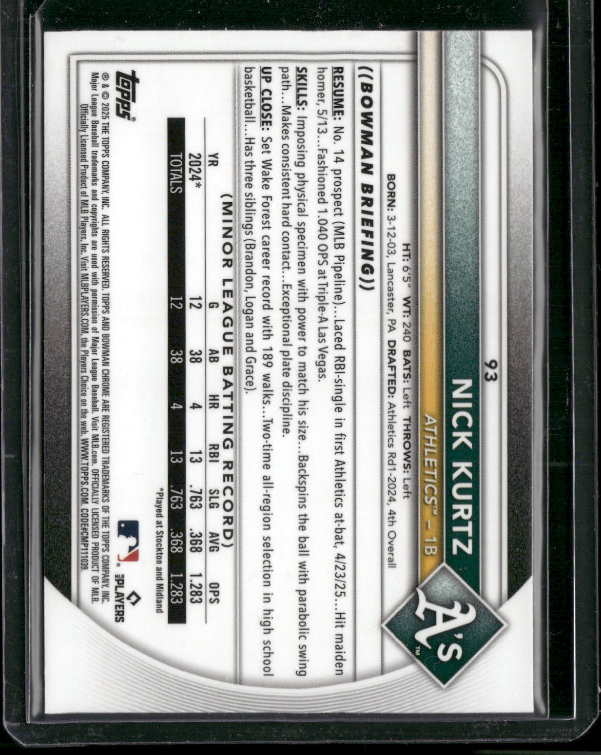 2025 Bowman Chrome Nick Kurtz #93 Mega Box Mojo Refractor RC