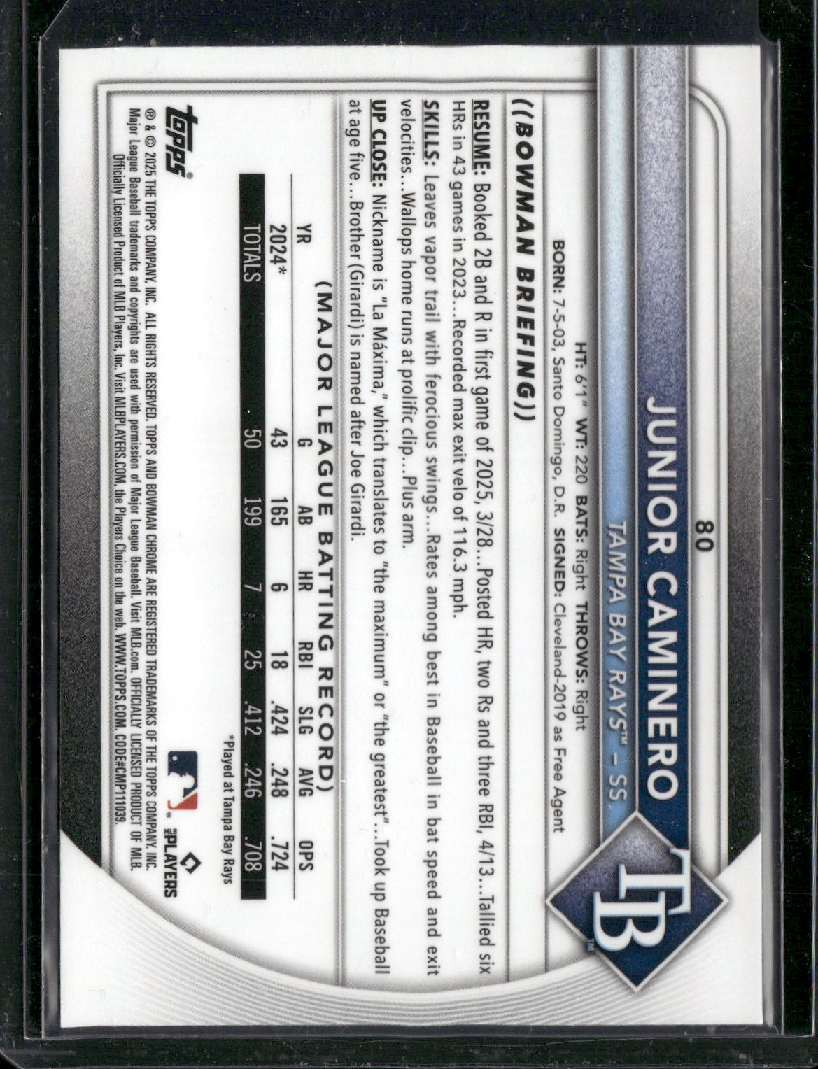 2025 Bowman Chrome Junior Caminero #80 Mega Box Mojo Refractor