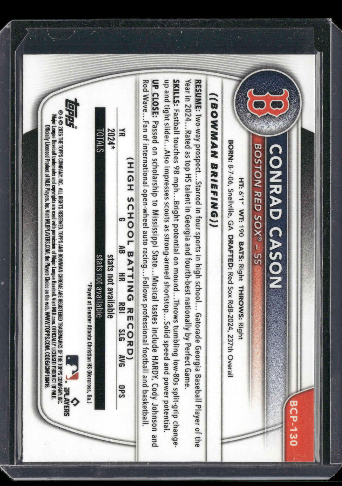2025 Bowman Chrome Conrad Cason #BCP-130 1st Bowman