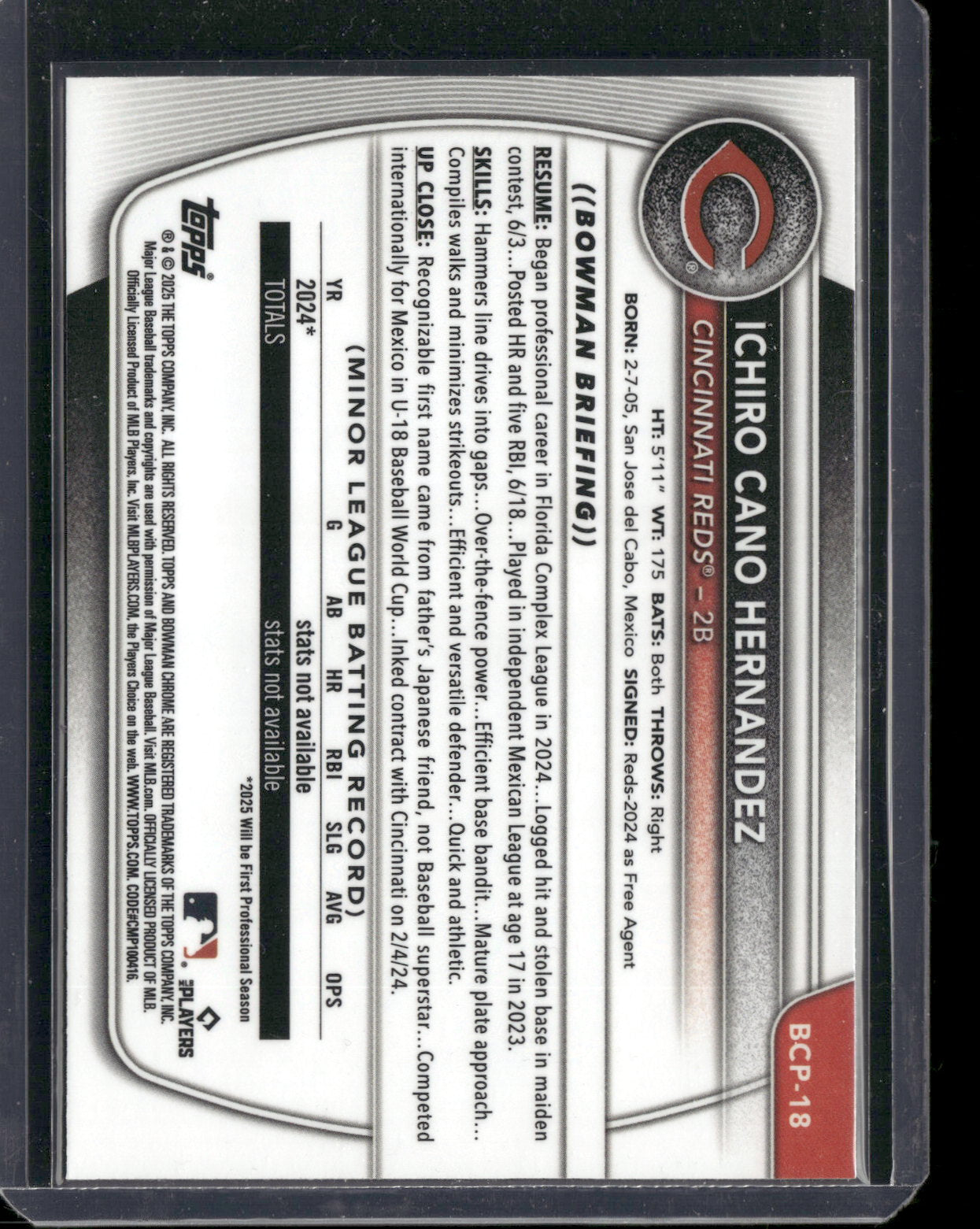 2025 Bowman Chrome Ichiro Cano Hernandez #BCP-18 1st Bowman