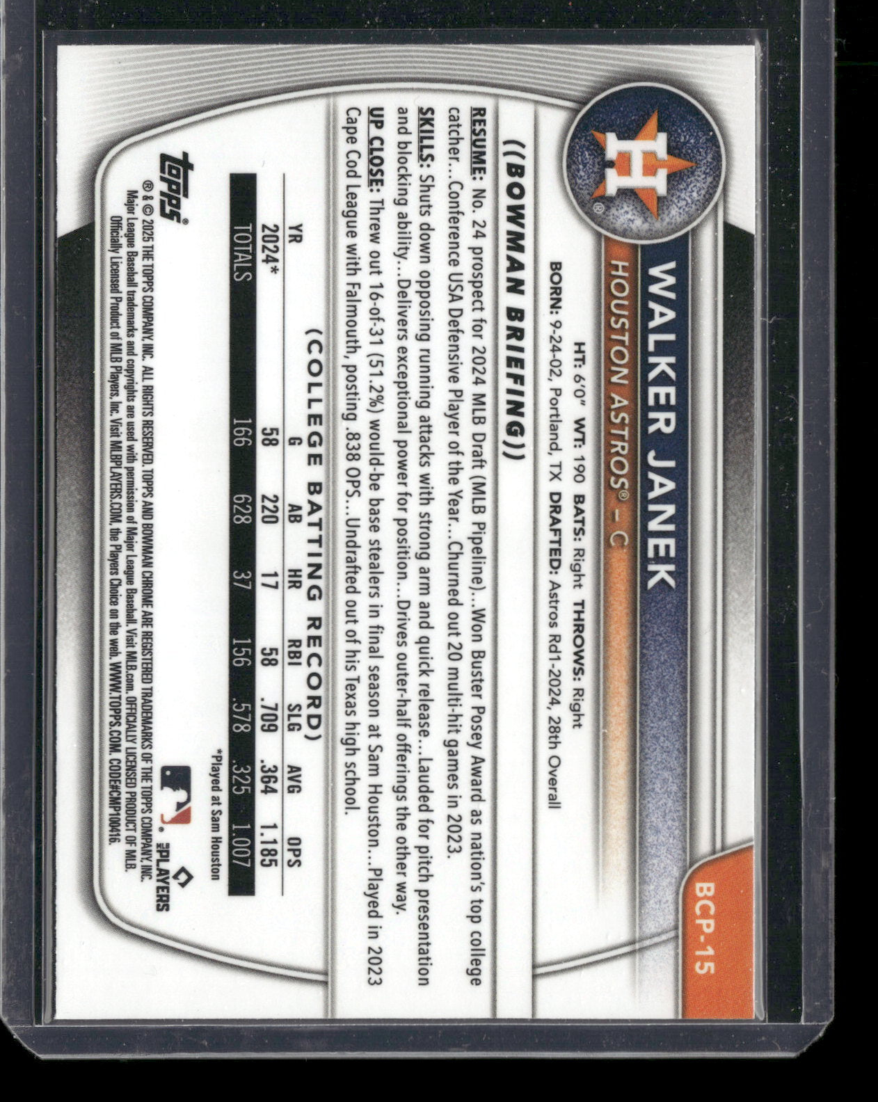 2025 Bowman Chrome Walker Janek #BCP-15 1st Bowman