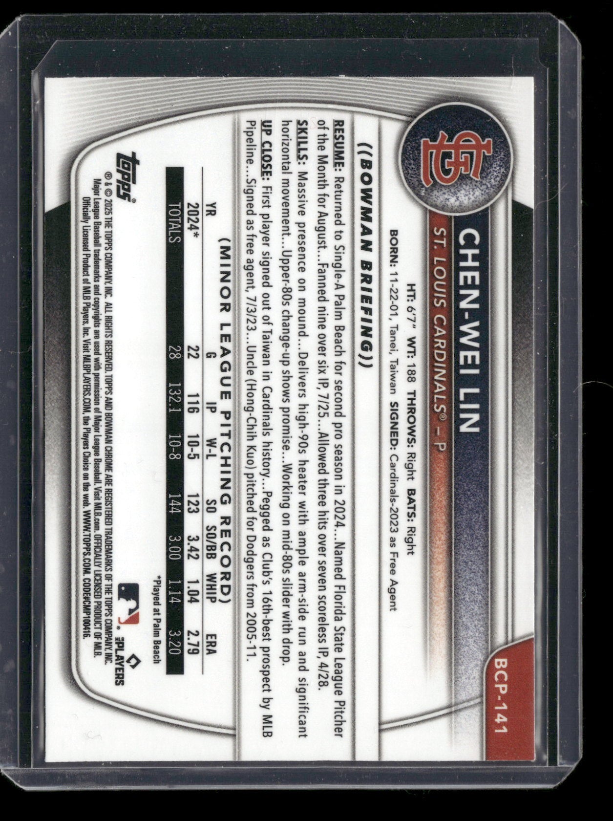 2025 Bowman Chrome Chen-Wei Lin #BCP-141 1st Bowman