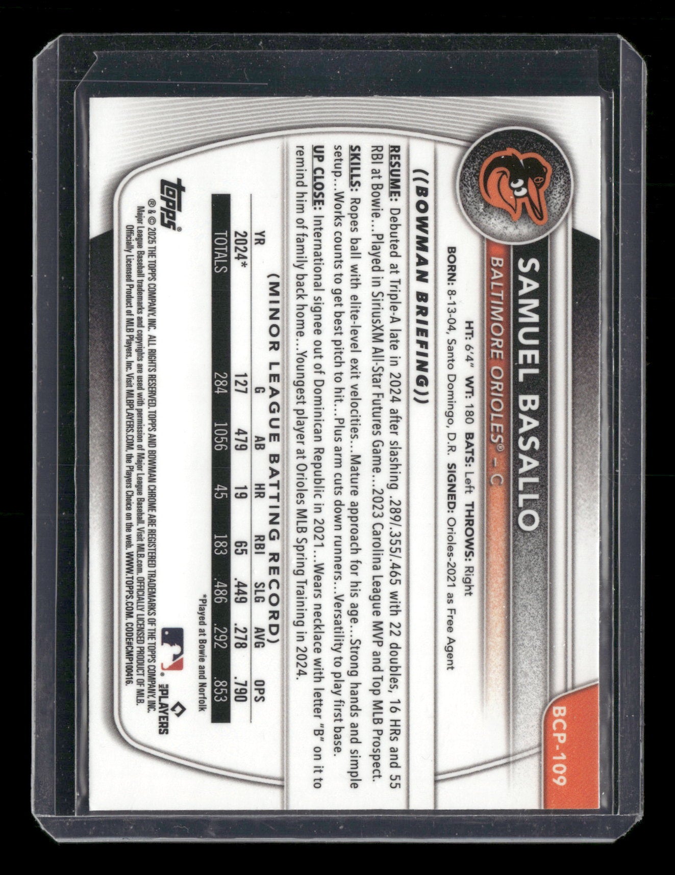 2025 Bowman Chrome Samuel Basallo #BCP-109