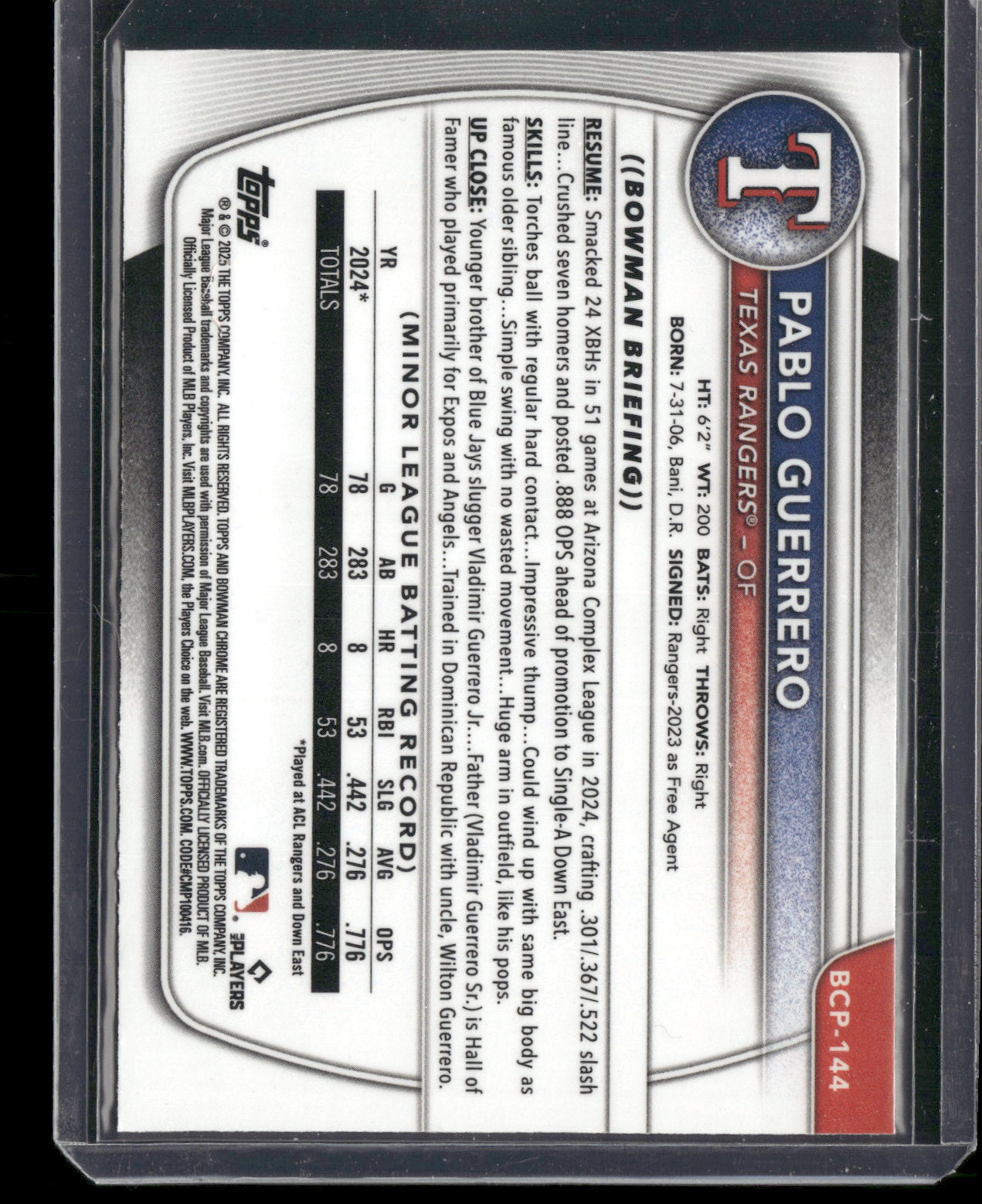 2025 Bowman Chrome Pablo Guerrero #BCP-144