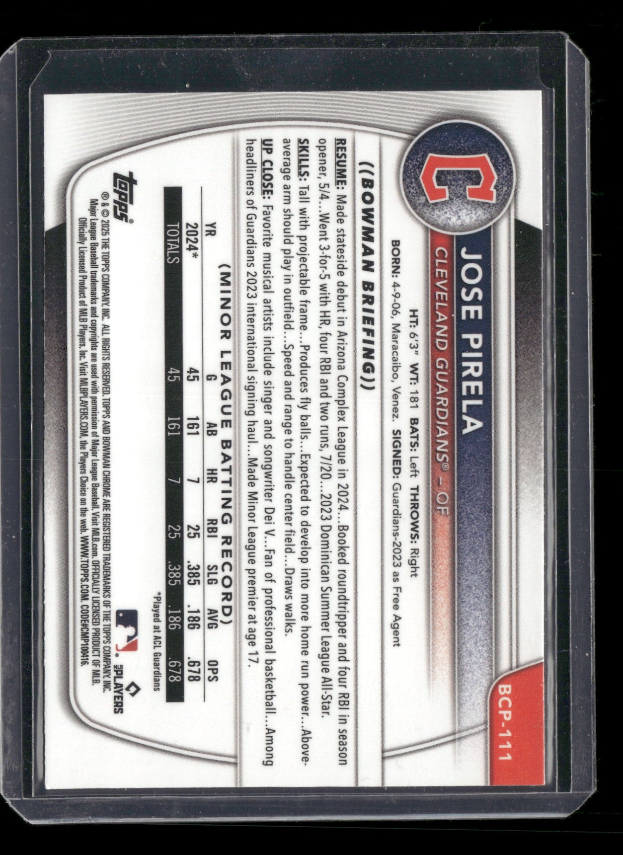 2025 Bowman Chrome Jose Pirela #BCP-111 1st Bowman