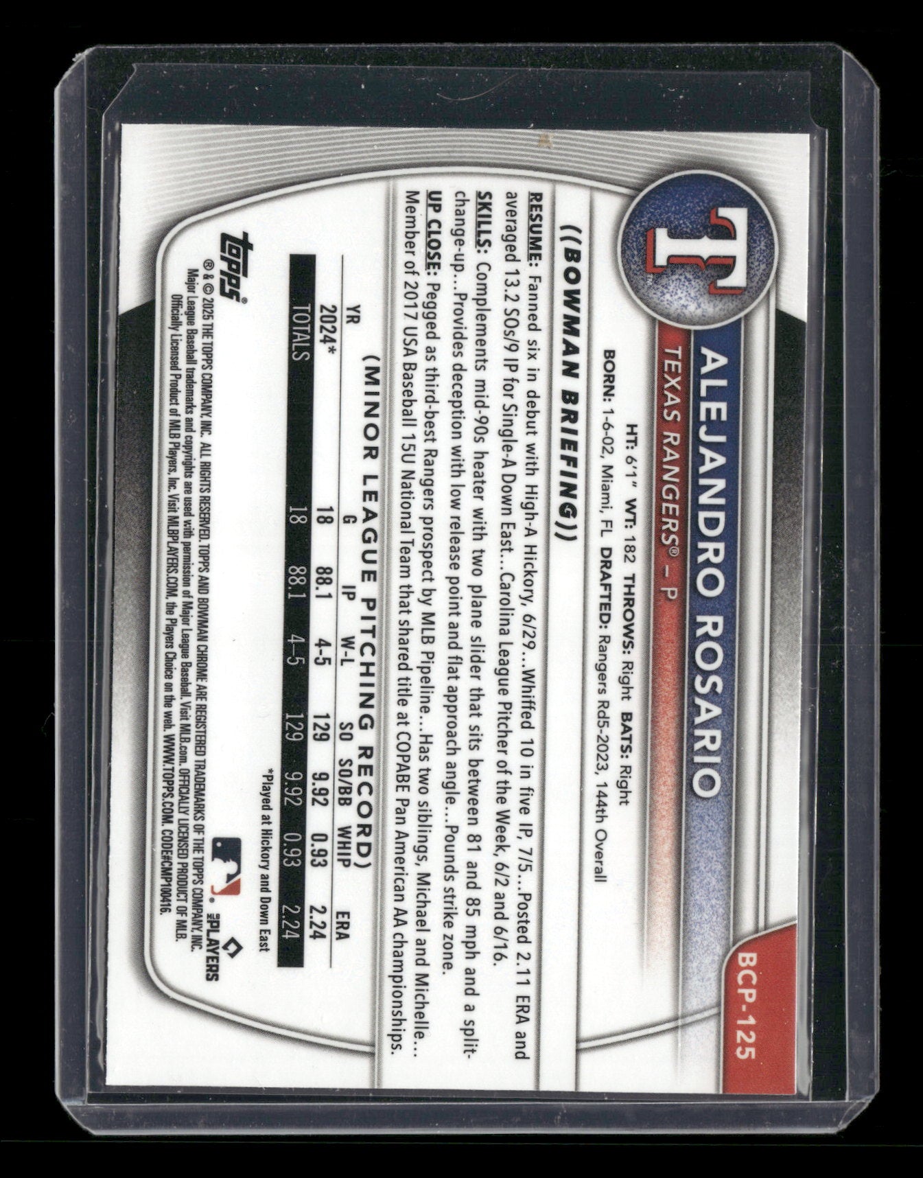 2025 Bowman Chrome Alejandro Rosario #BCP-125 1st Bowman