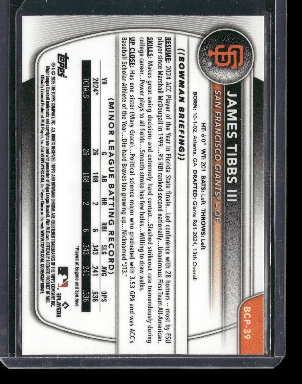 2025 Bowman Chrome James Tibbs III #BCP-39