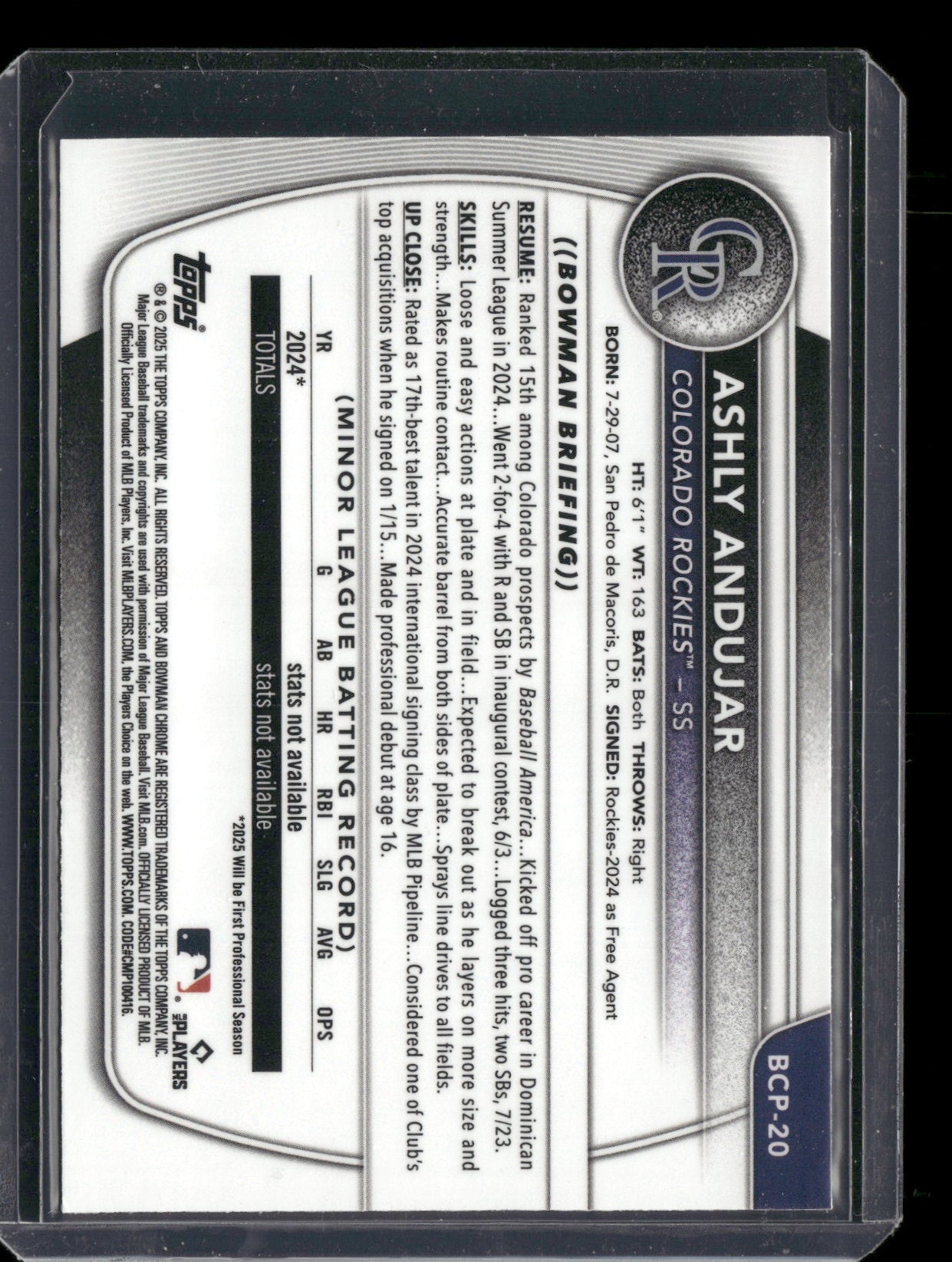 2025 Bowman Chrome Ashly Andujar #BCP-20 1st Bowman