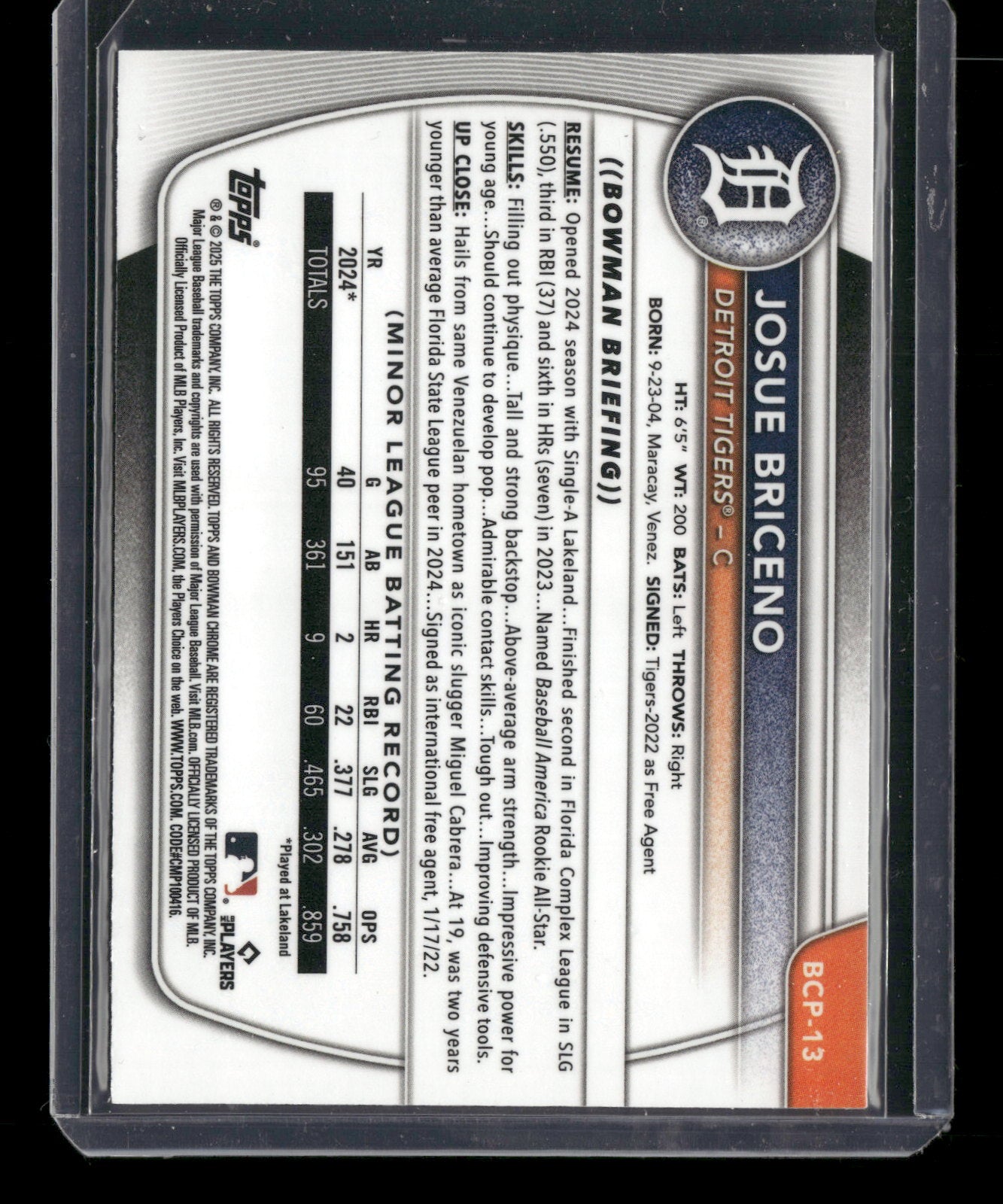 2025 Bowman Chrome Josue Briceno #BCP-13 1st Bowman