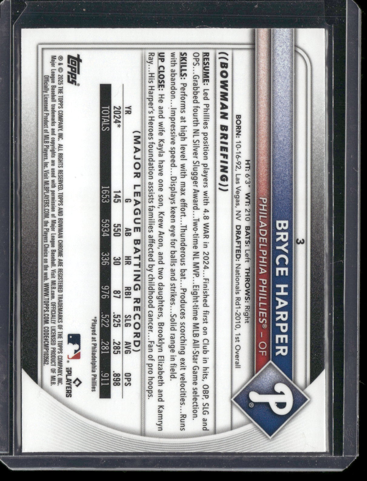 2025 Bowman Chrome Bryce Harper #3 Mega Box Mojo Refractor