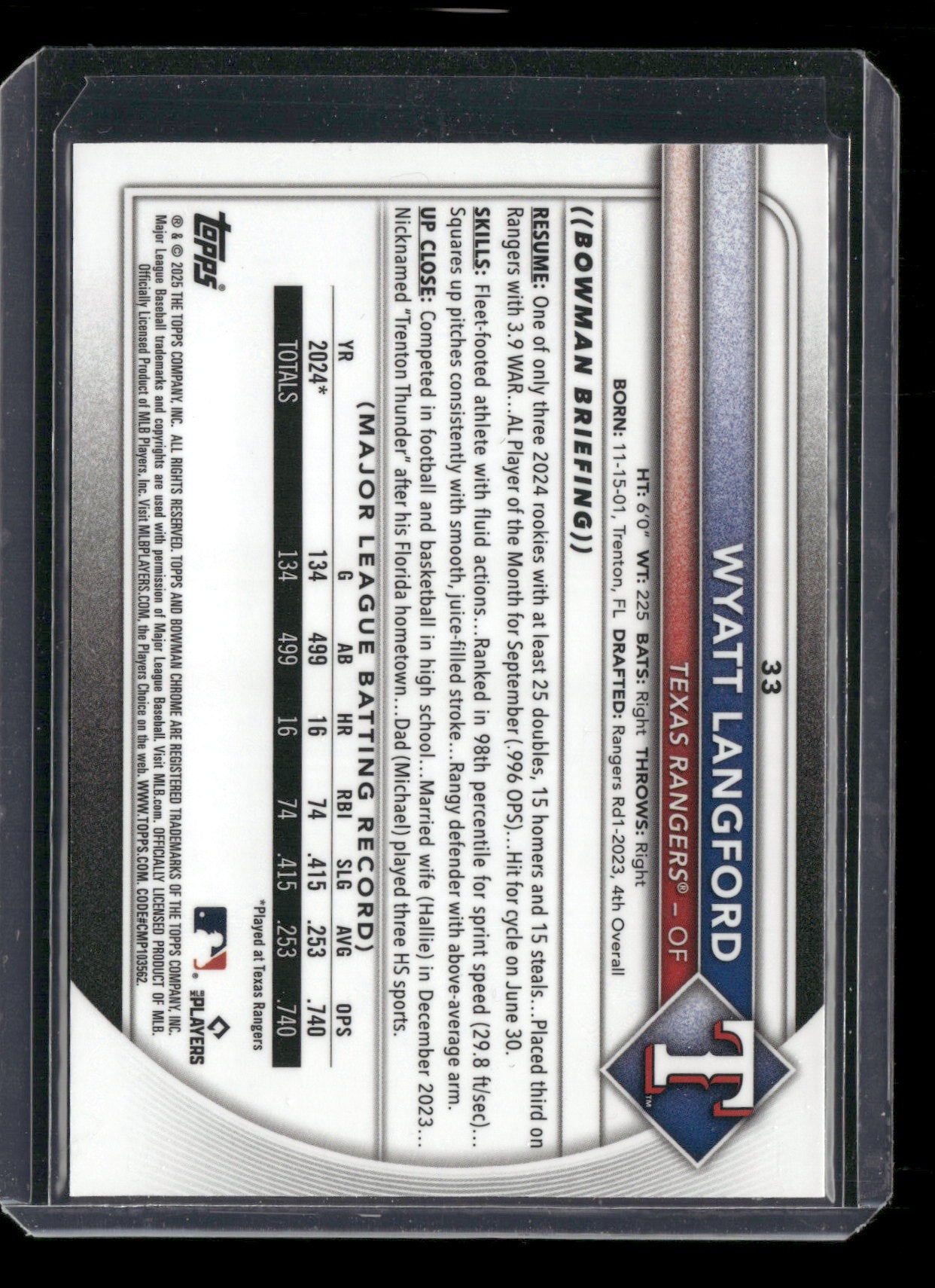 2025 Bowman Chrome Wyatt Langford #33 Mega Box Mojo Refractor