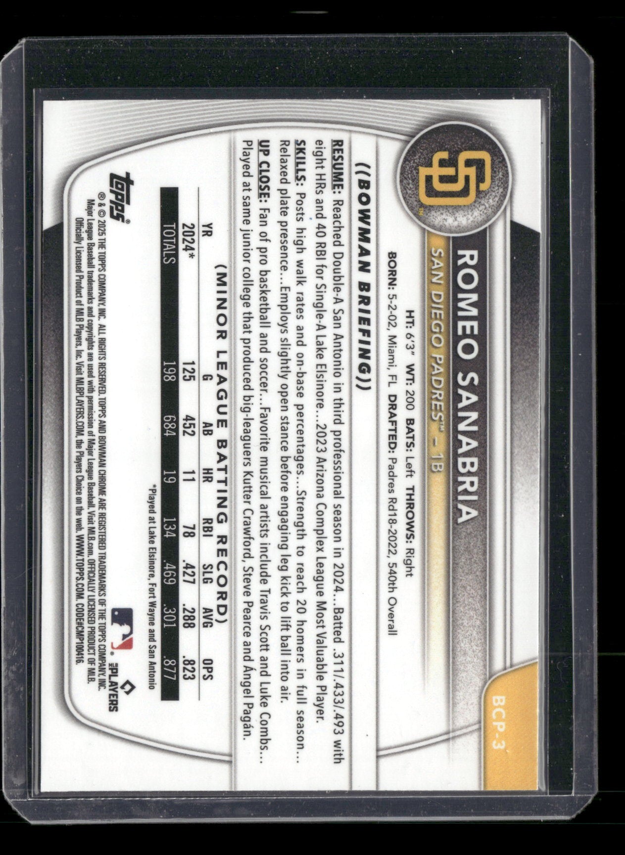 2025 Bowman Chrome Romeo Sanabria #BCP-3 Reptillian Refractor 1st Bowman