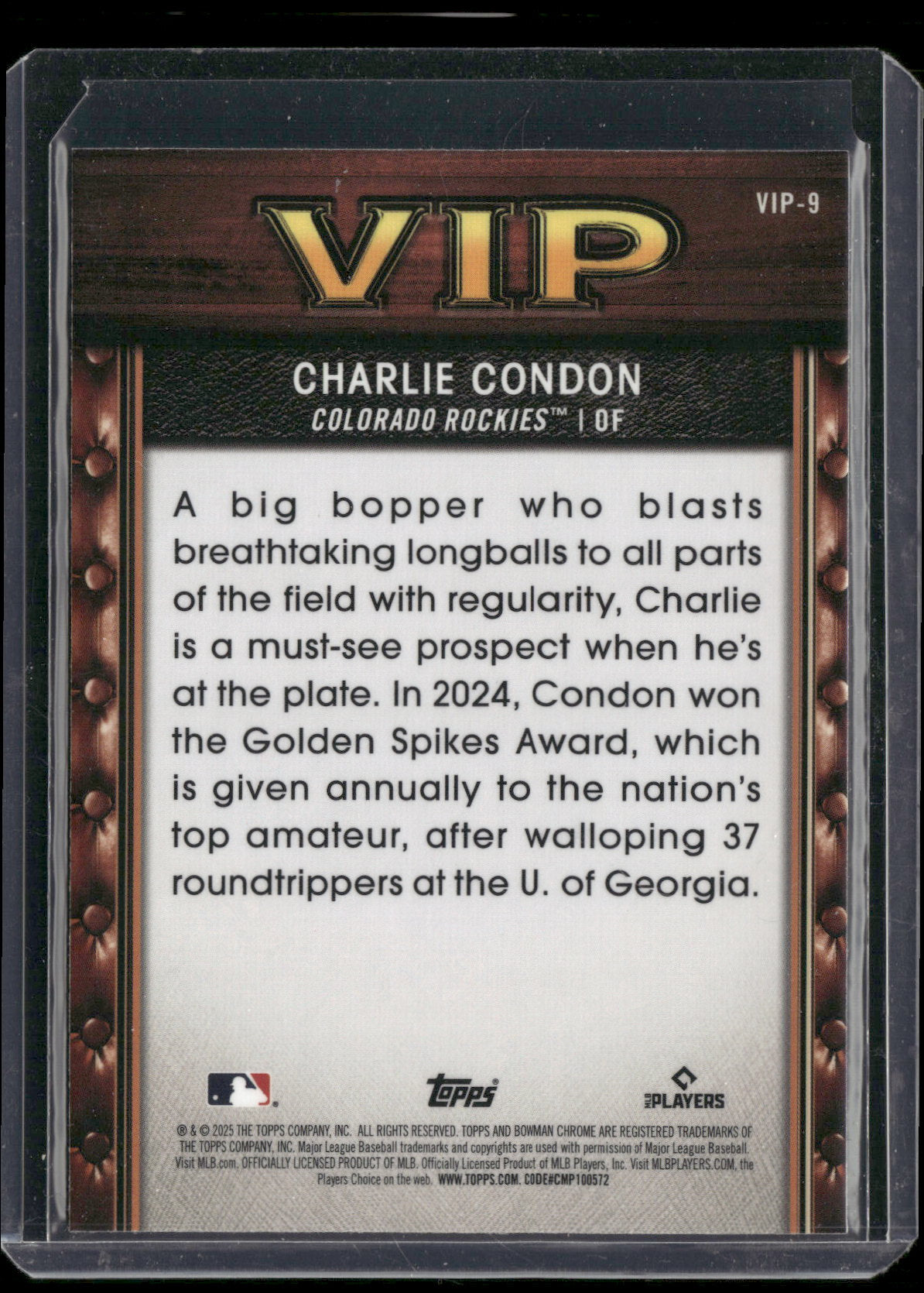 2025 Bowman Chrome Charlie Condon #VIP-9 Very Important Prospects