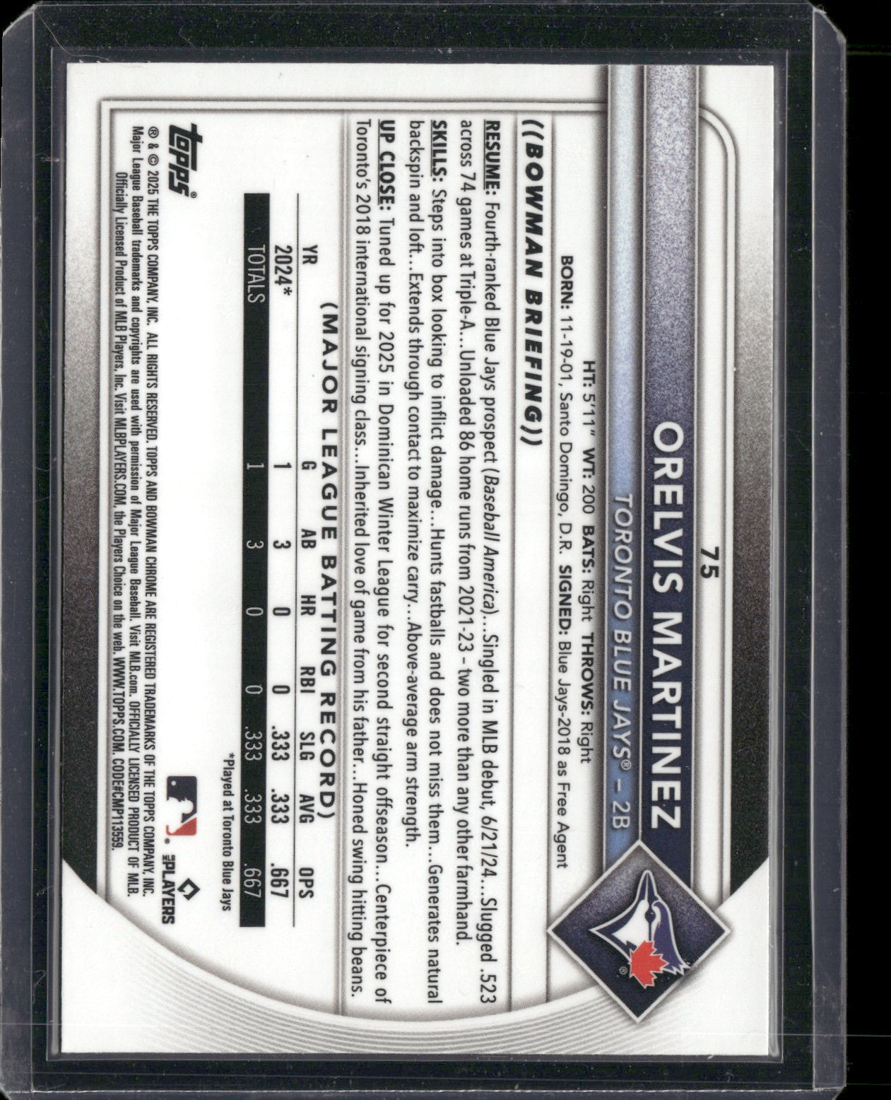 2025 Bowman Chrome Orelvis Martinez #75 Red Rookie Refractor RC