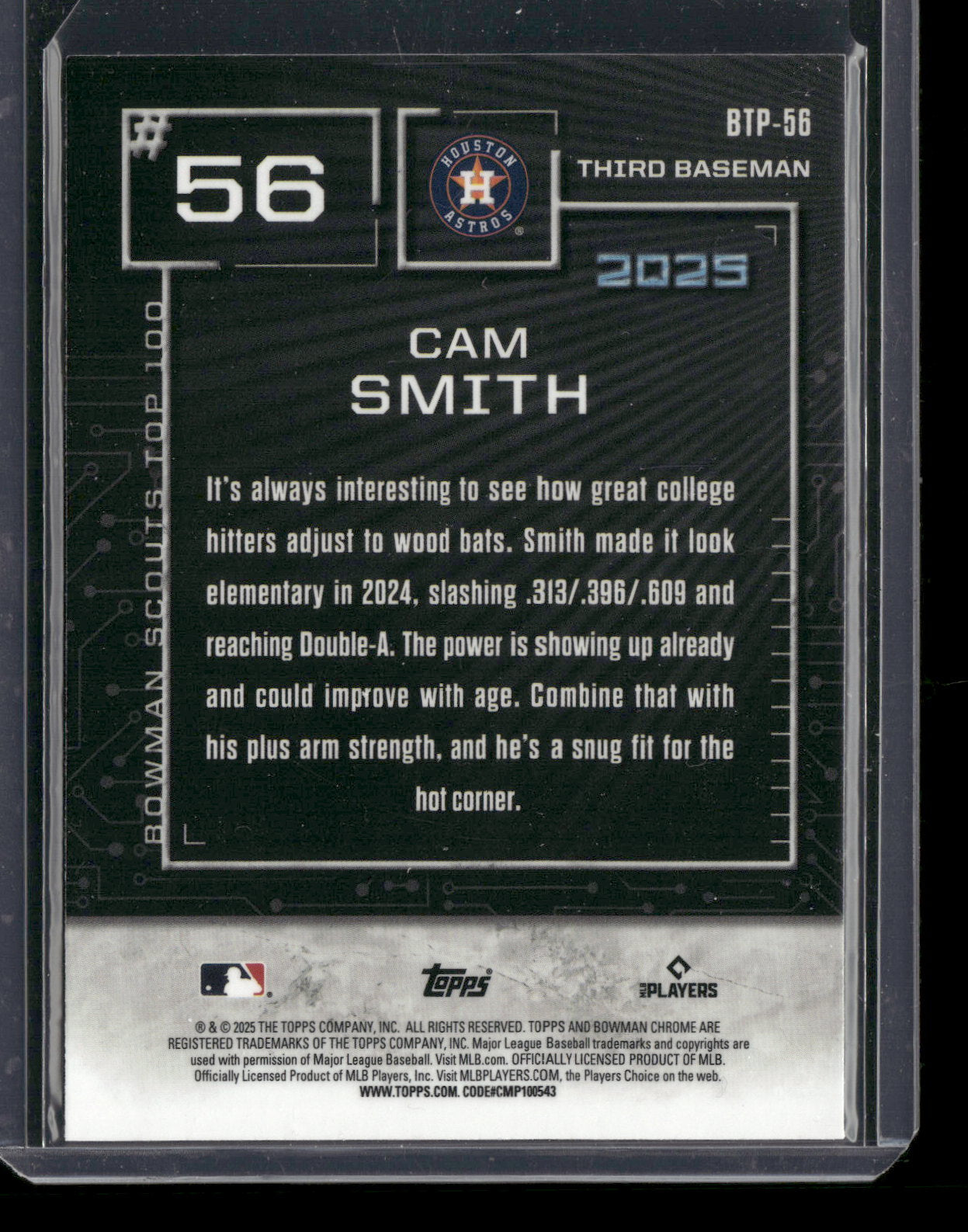 2025 Bowman Chrome Cam Smith #BTP-56 Bowman Scouts Top 100