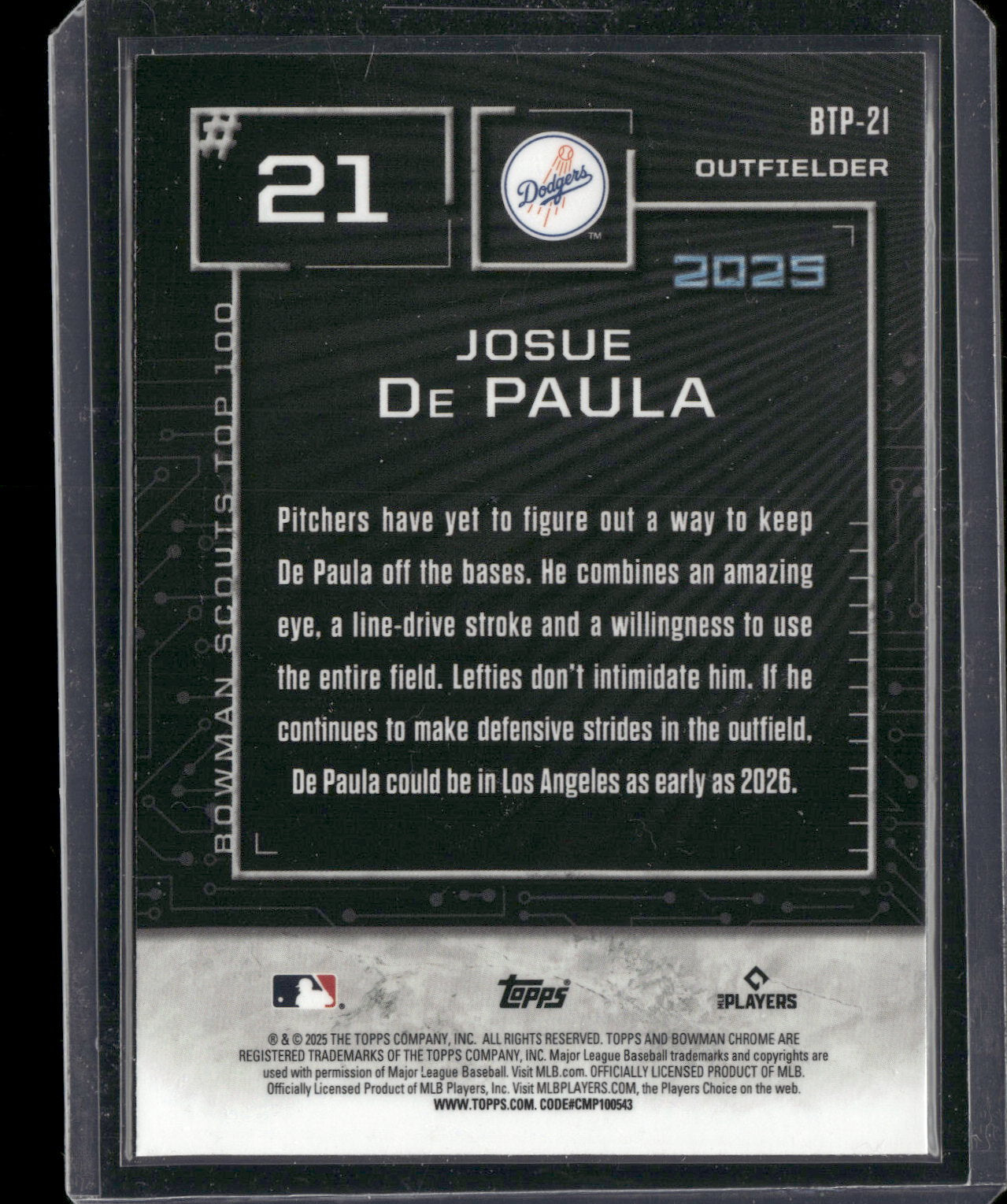 2025 Bowman Chrome Josue De Paula #BTP-21 Bowman Scouts Top 100