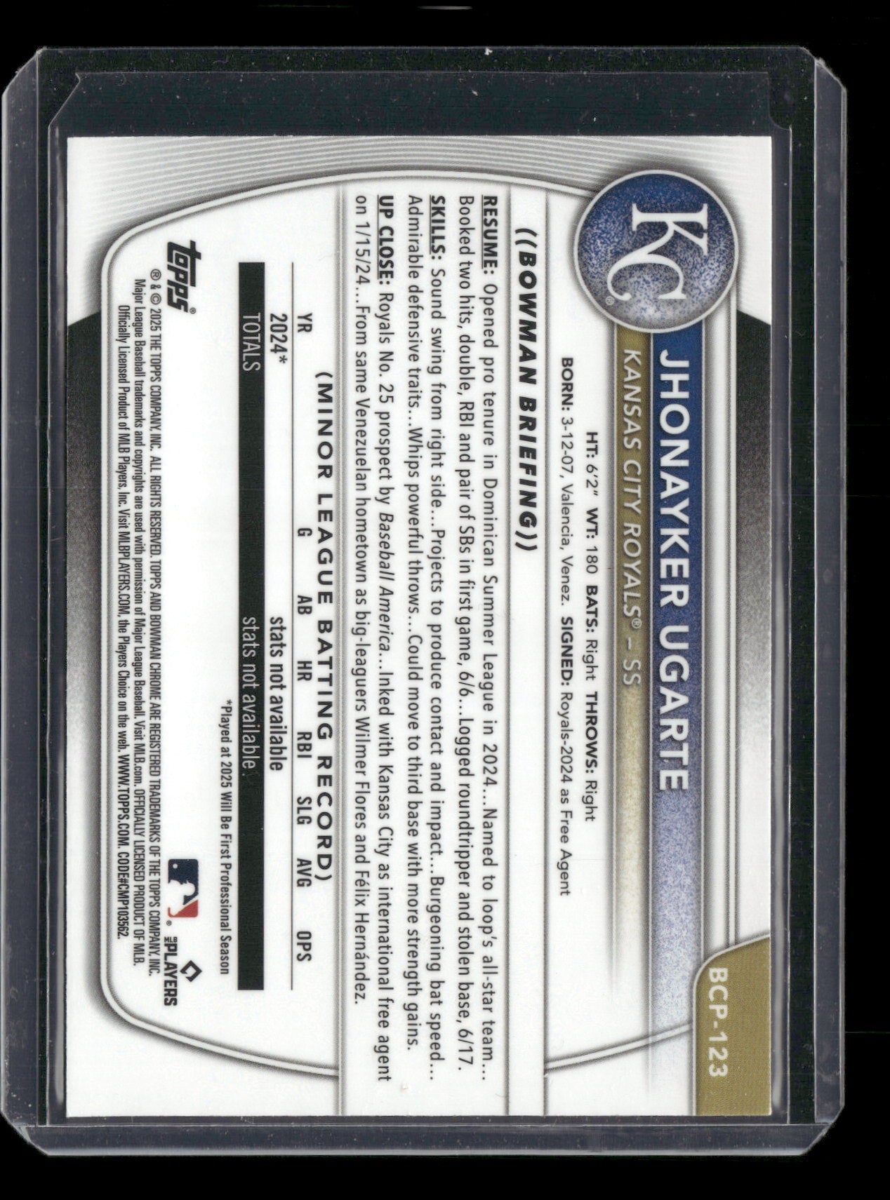 2025 Bowman Chrome Jhonayker Ugarte #BCP-123 Mega Box Mojo Refractor 1st Bowman