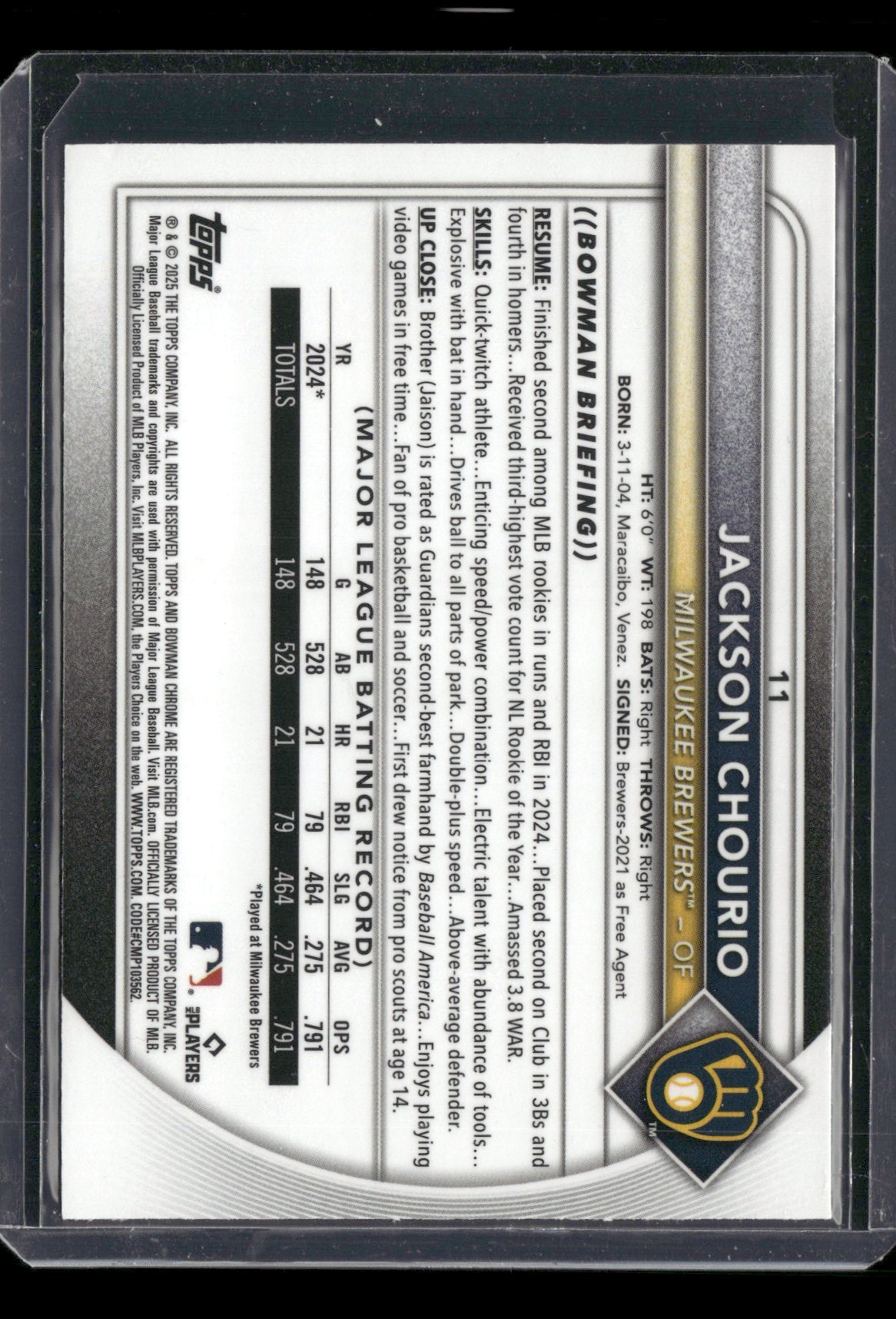 2025 Bowman Chrome Jackson Chourio #11 Mega Box Mojo Refractor