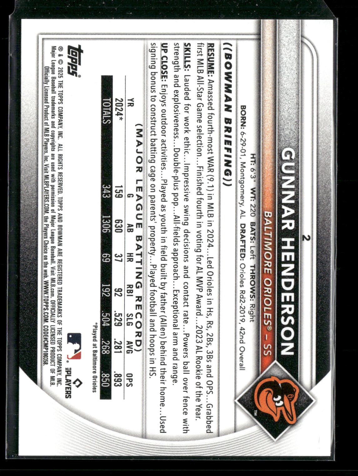 2025 Bowman Gunnar Henderson #2