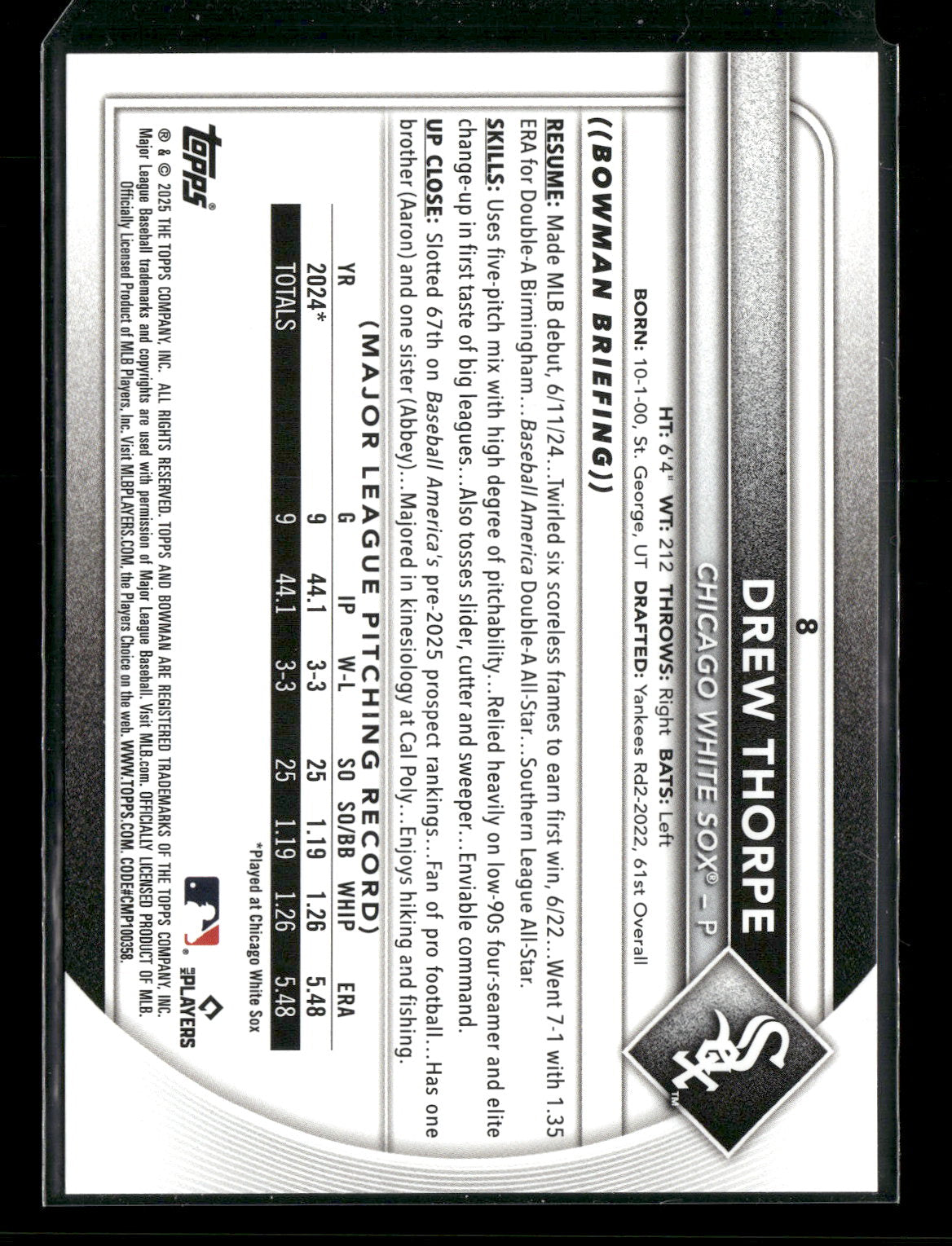 2025 Bowman Drew Thorpe #8 RC
